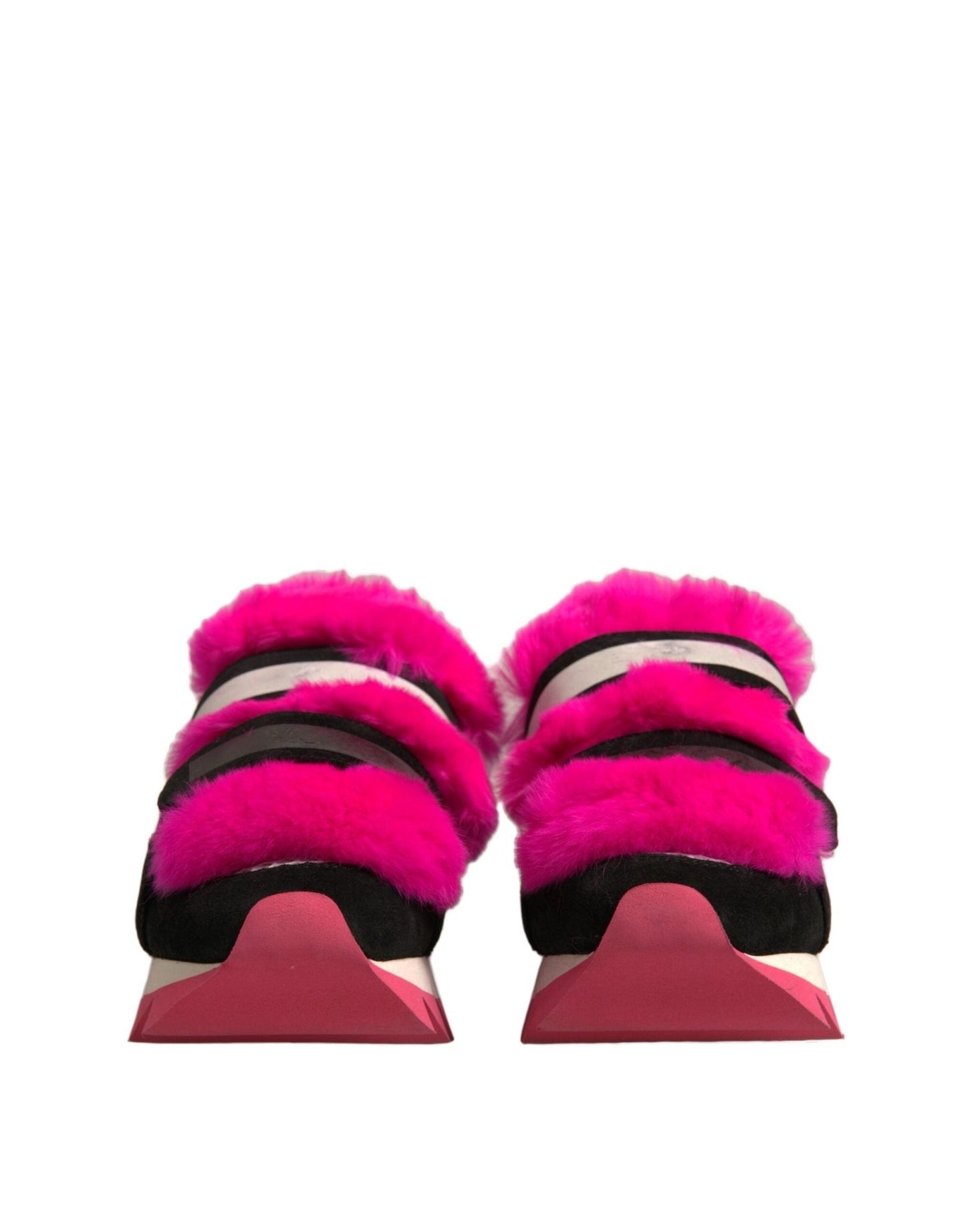 Dolce & Gabbana Black Pink Fur Embellished Sneakers Shoes - SMARTMARTNZ