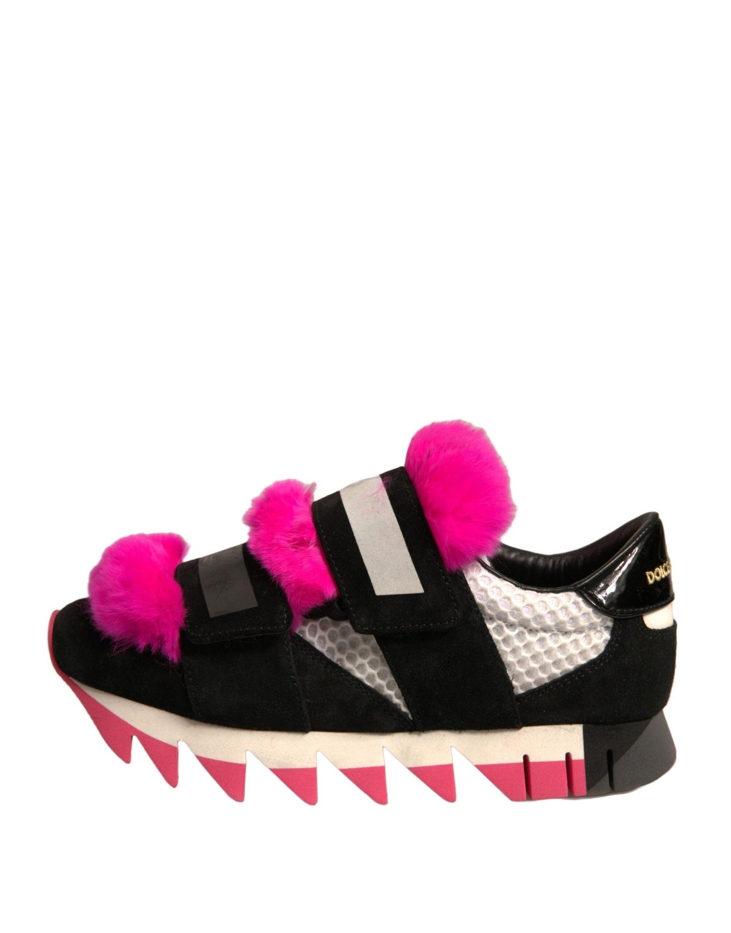 Dolce & Gabbana Black Pink Fur Embellished Sneakers Shoes - SMARTMARTNZ