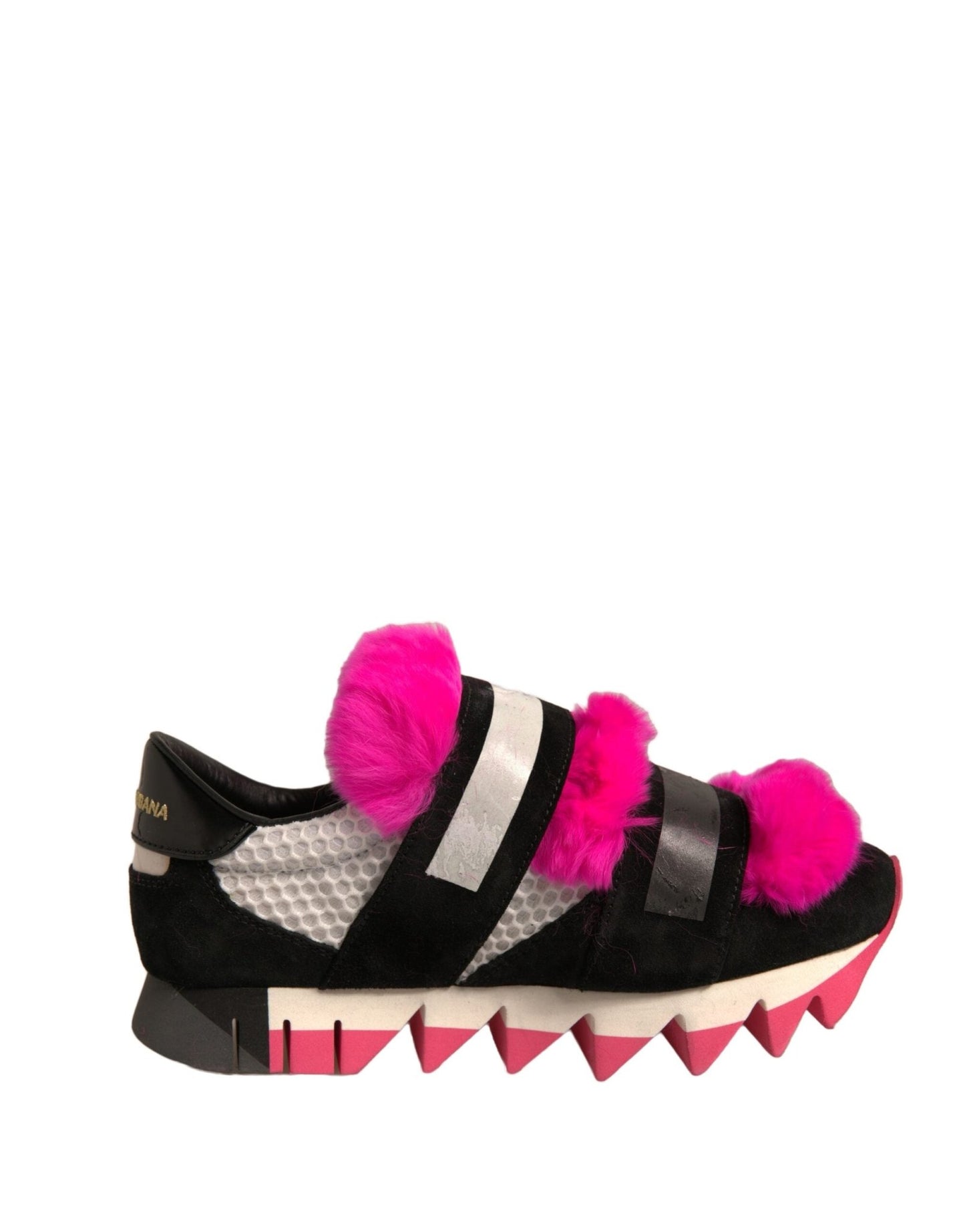Dolce & Gabbana Black Pink Fur Embellished Sneakers Shoes - SMARTMARTNZ