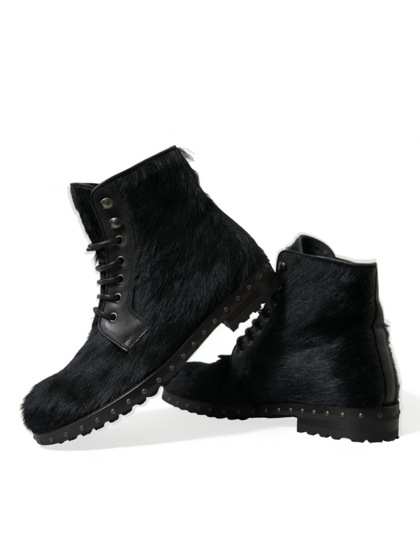 Dolce & Gabbana Black Pony Style Leather Mid Calf Boots Shoes - SMARTMARTNZ
