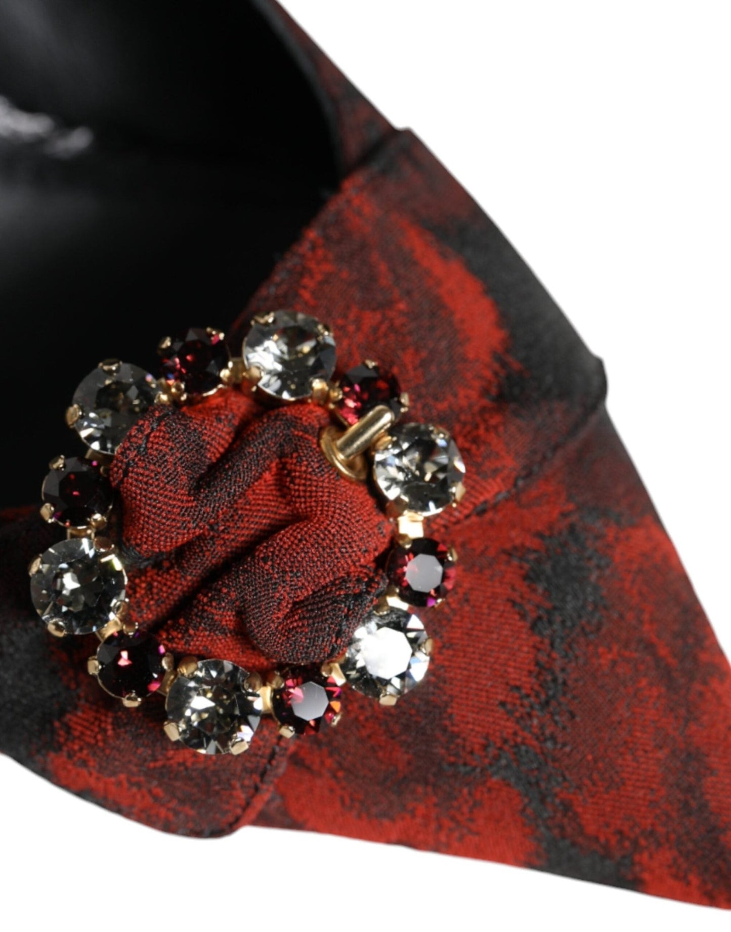 Dolce & Gabbana Black Red Floral Crystal Heel Slingback Shoes - SMARTMARTNZ