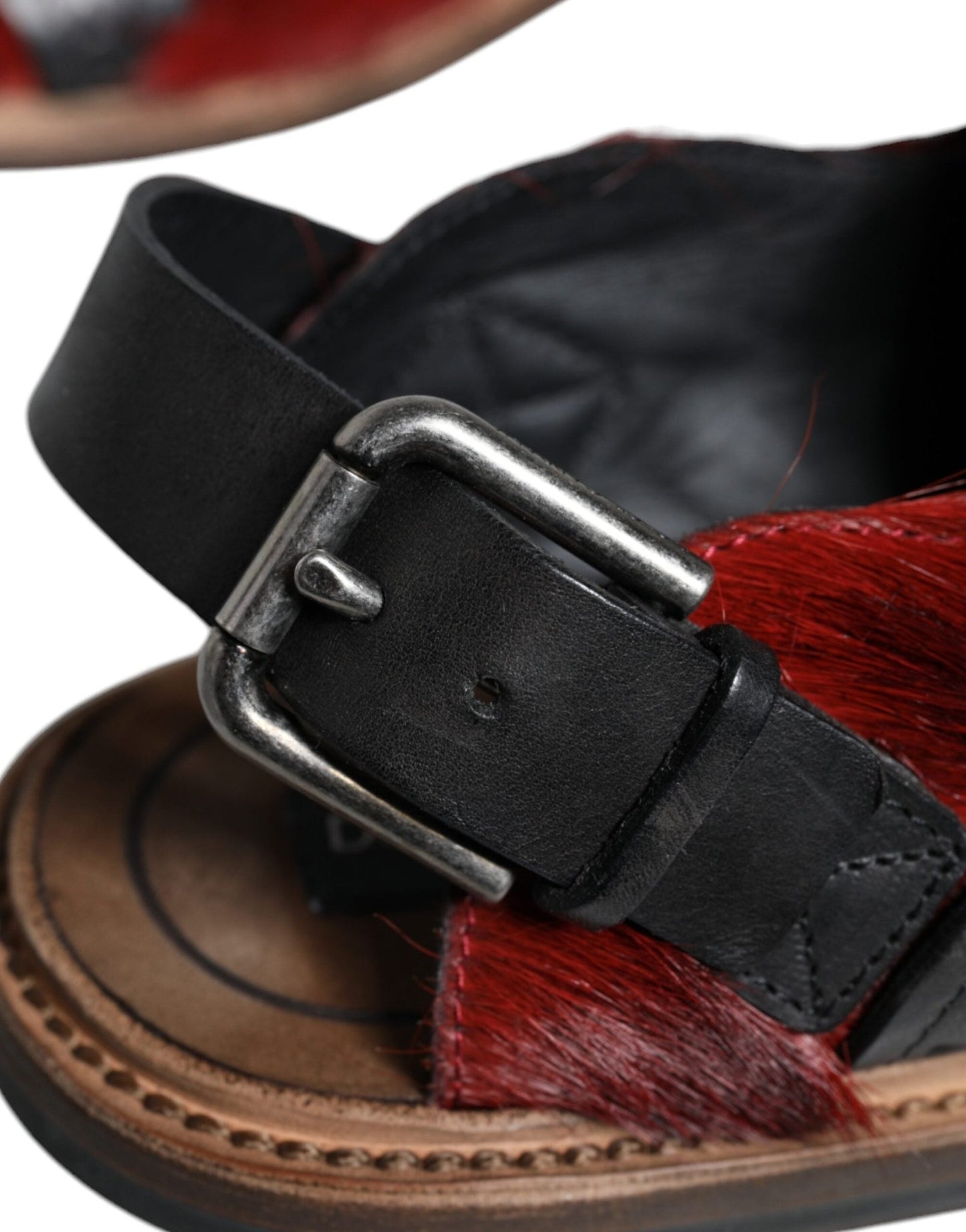 Dolce & Gabbana Black Red Gazelle Hair Leather Sandals Shoes - SMARTMARTNZ