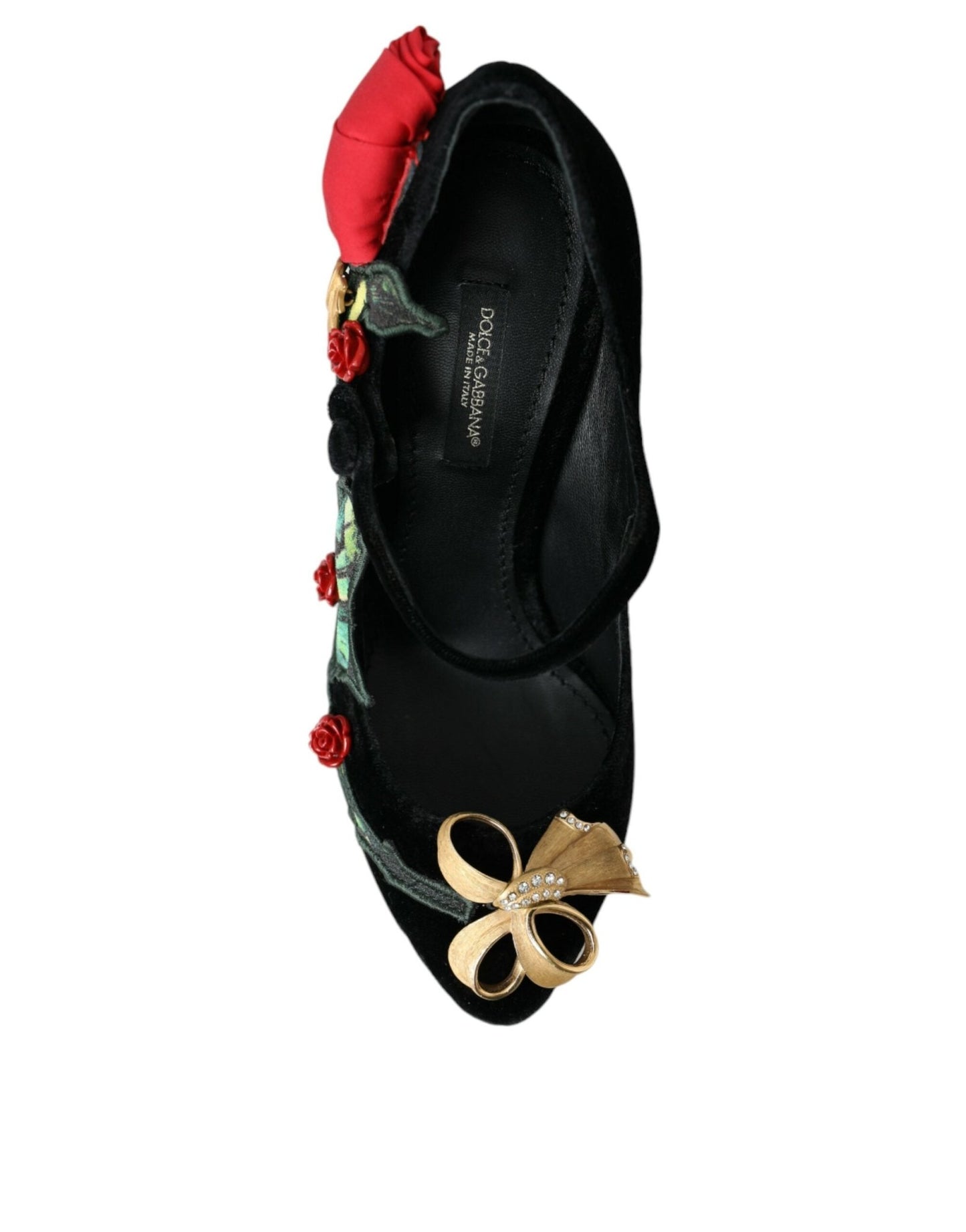 Dolce & Gabbana Black Roses Crystal Brooch Mary Jane Shoes - SMARTMARTNZ