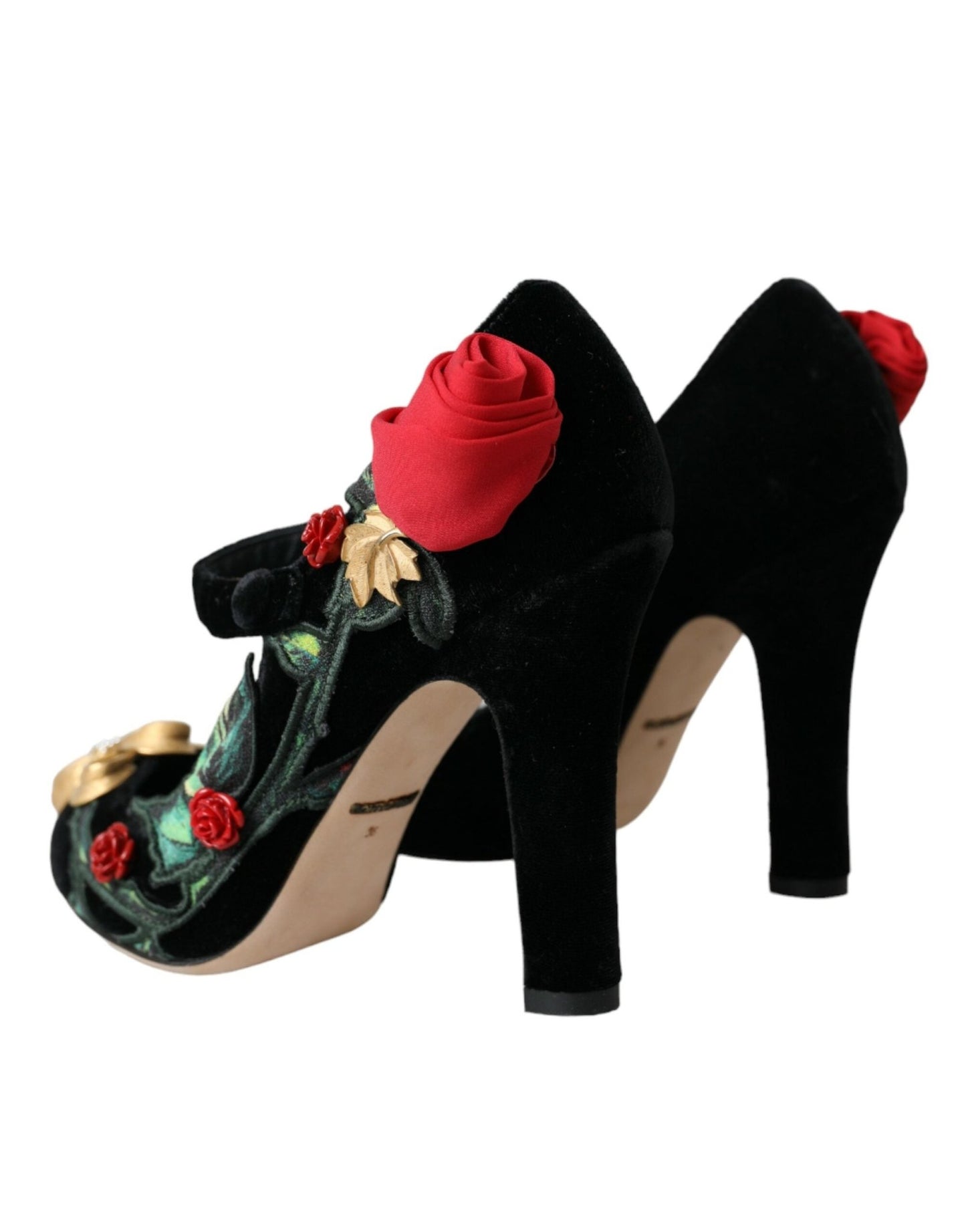 Dolce & Gabbana Black Roses Crystal Brooch Mary Jane Shoes - SMARTMARTNZ