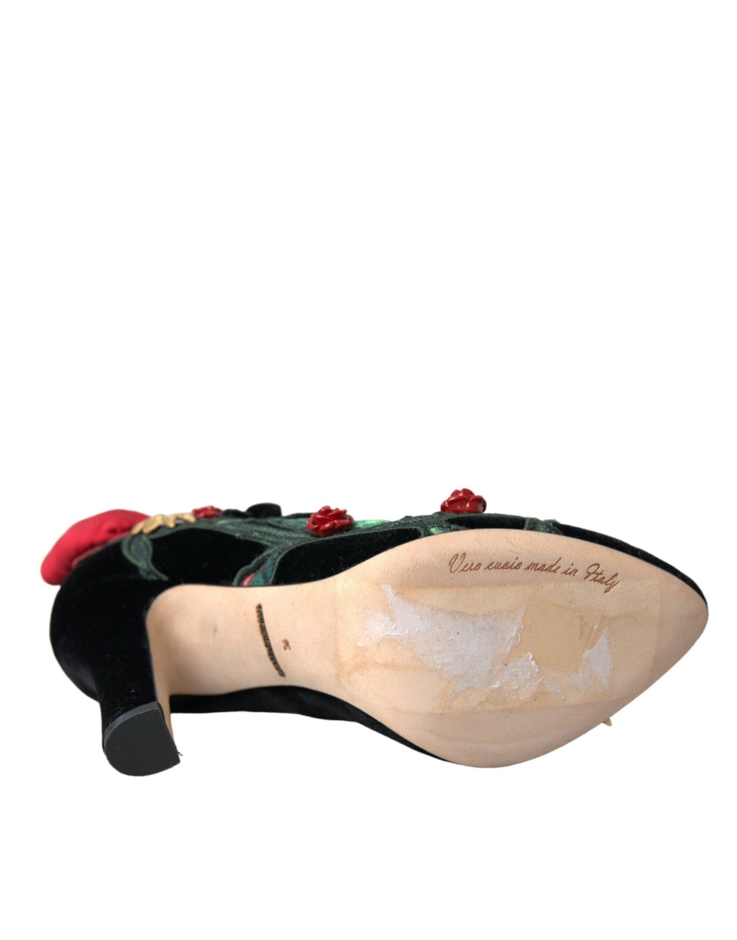 Dolce & Gabbana Black Roses Crystal Brooch Mary Jane Shoes - SMARTMARTNZ