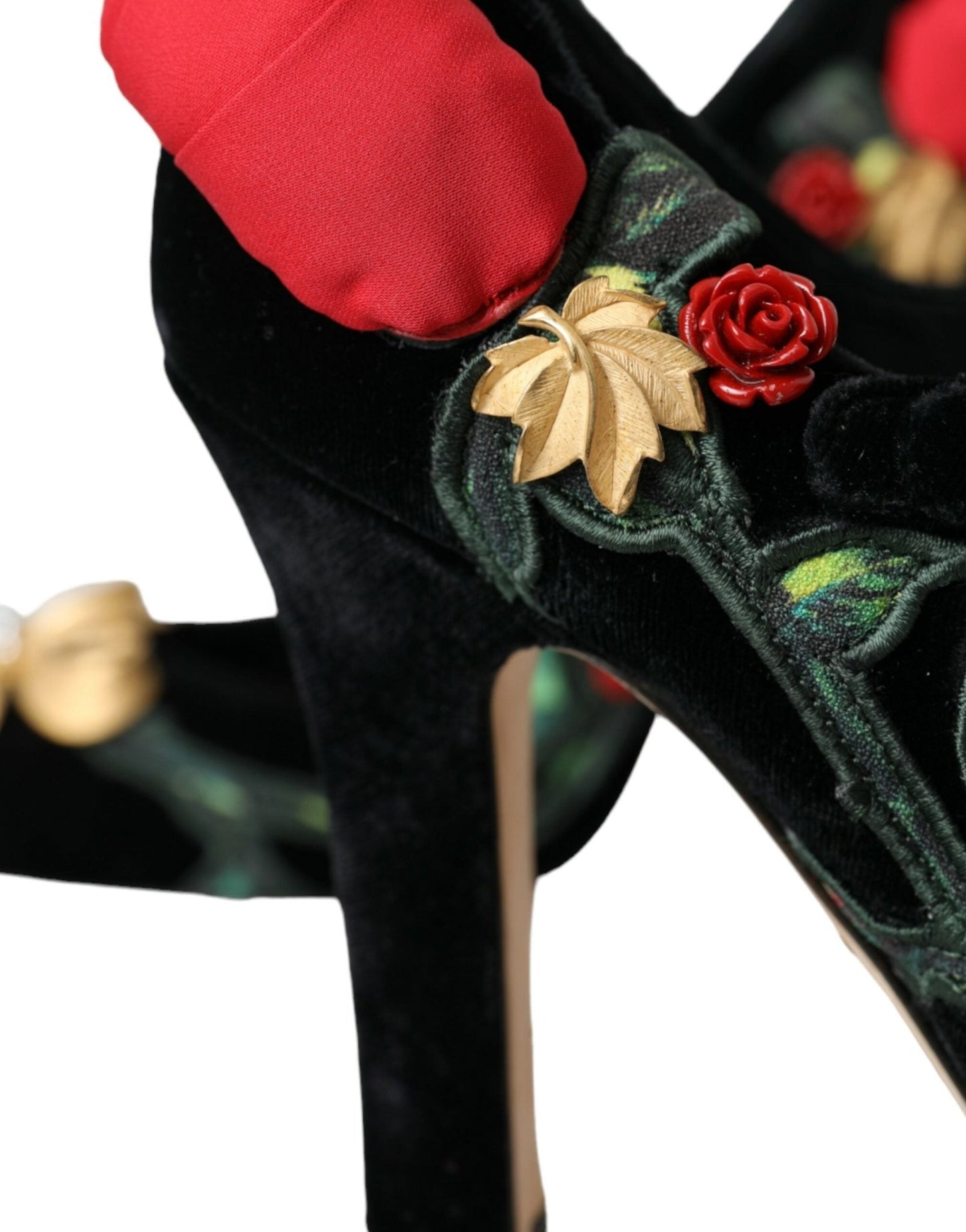 Dolce & Gabbana Black Roses Crystal Brooch Mary Jane Shoes - SMARTMARTNZ