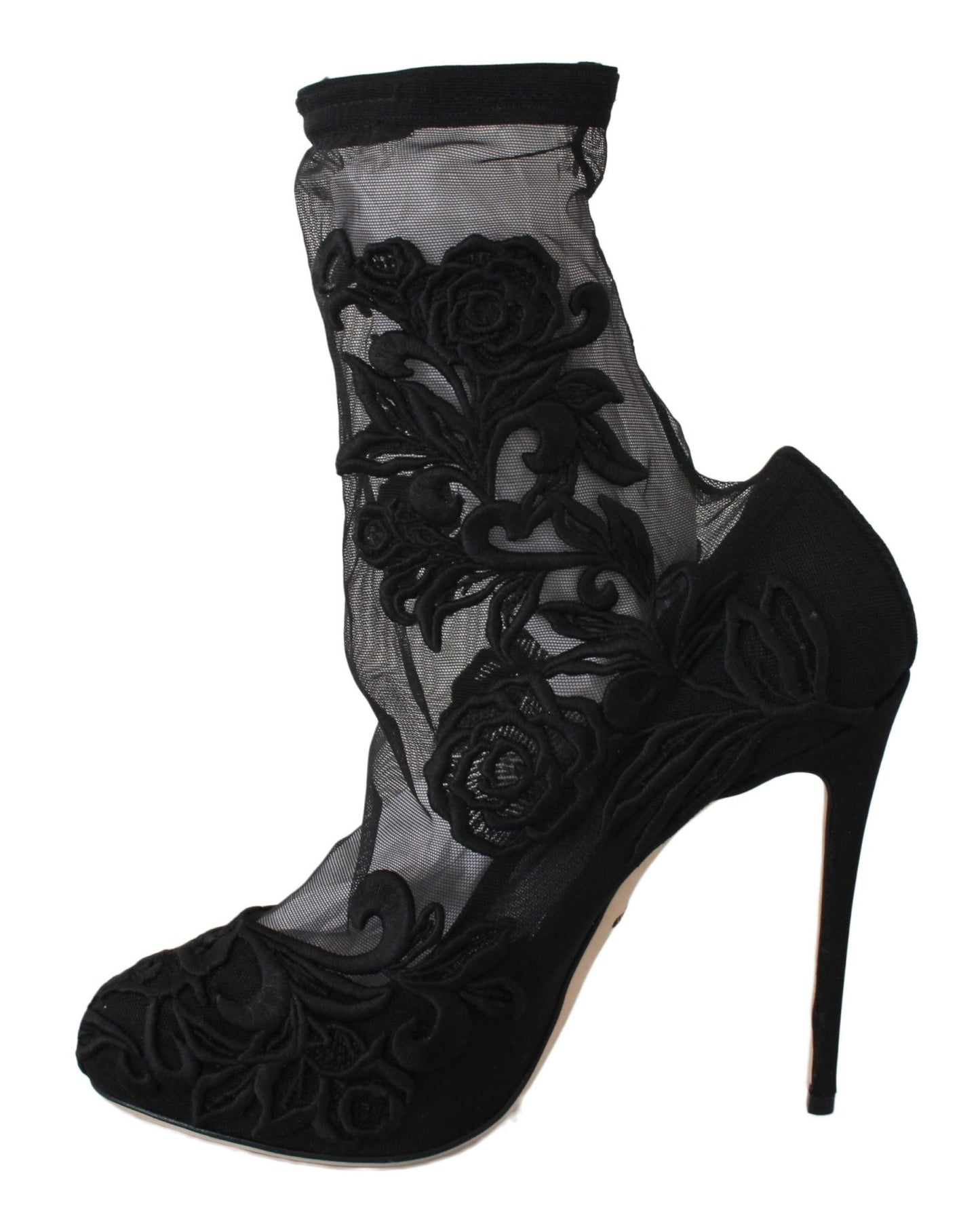 Dolce & Gabbana Black Roses Stilettos Booties Socks Shoes - SMARTMARTNZ