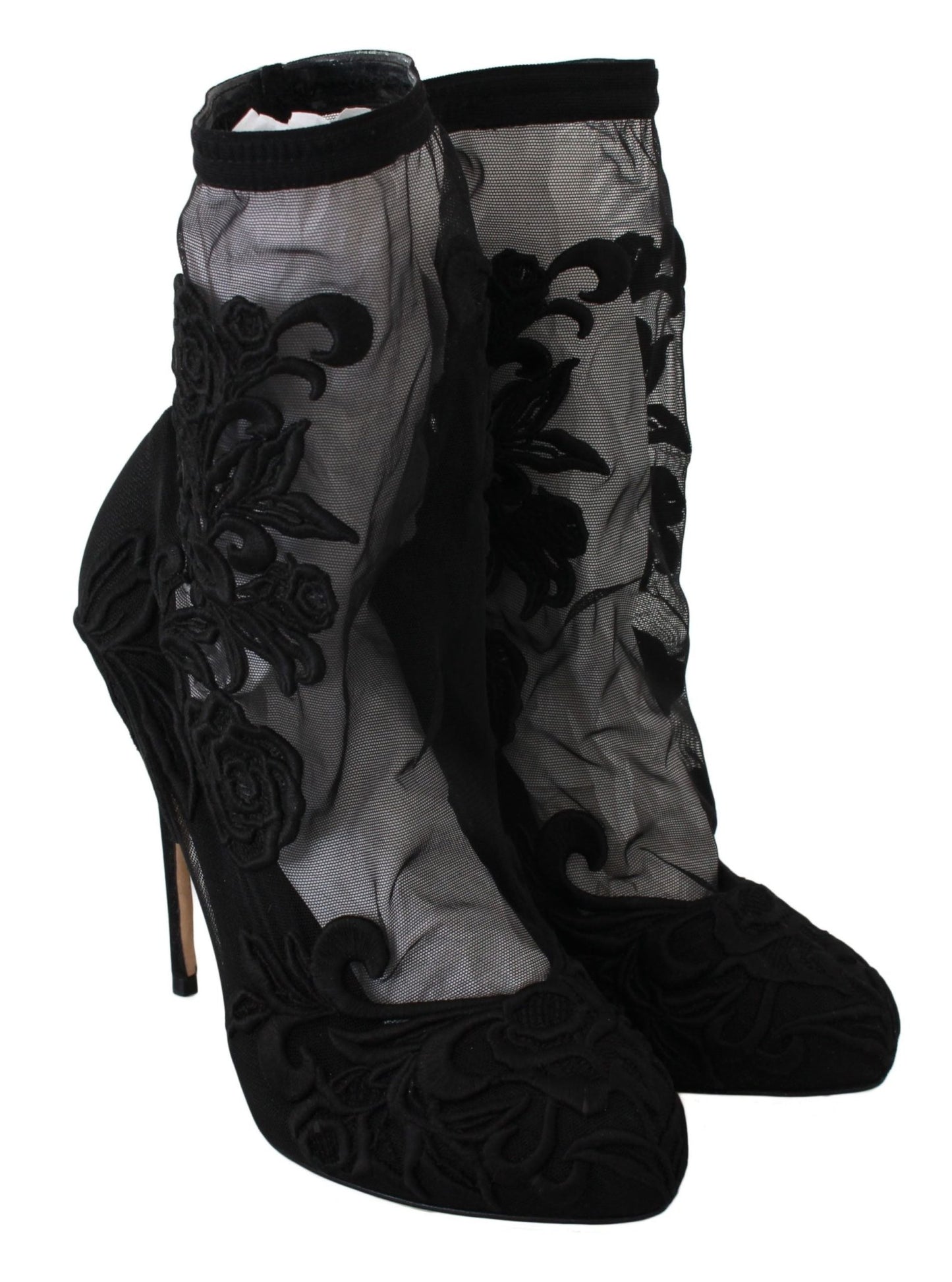 Dolce & Gabbana Black Roses Stilettos Booties Socks Shoes - SMARTMARTNZ