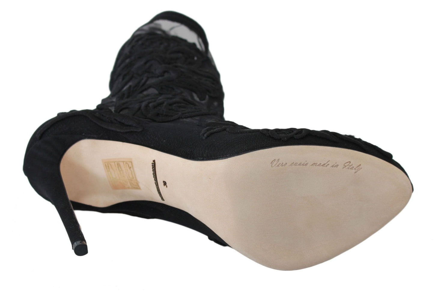 Dolce & Gabbana Black Roses Stilettos Booties Socks Shoes - SMARTMARTNZ