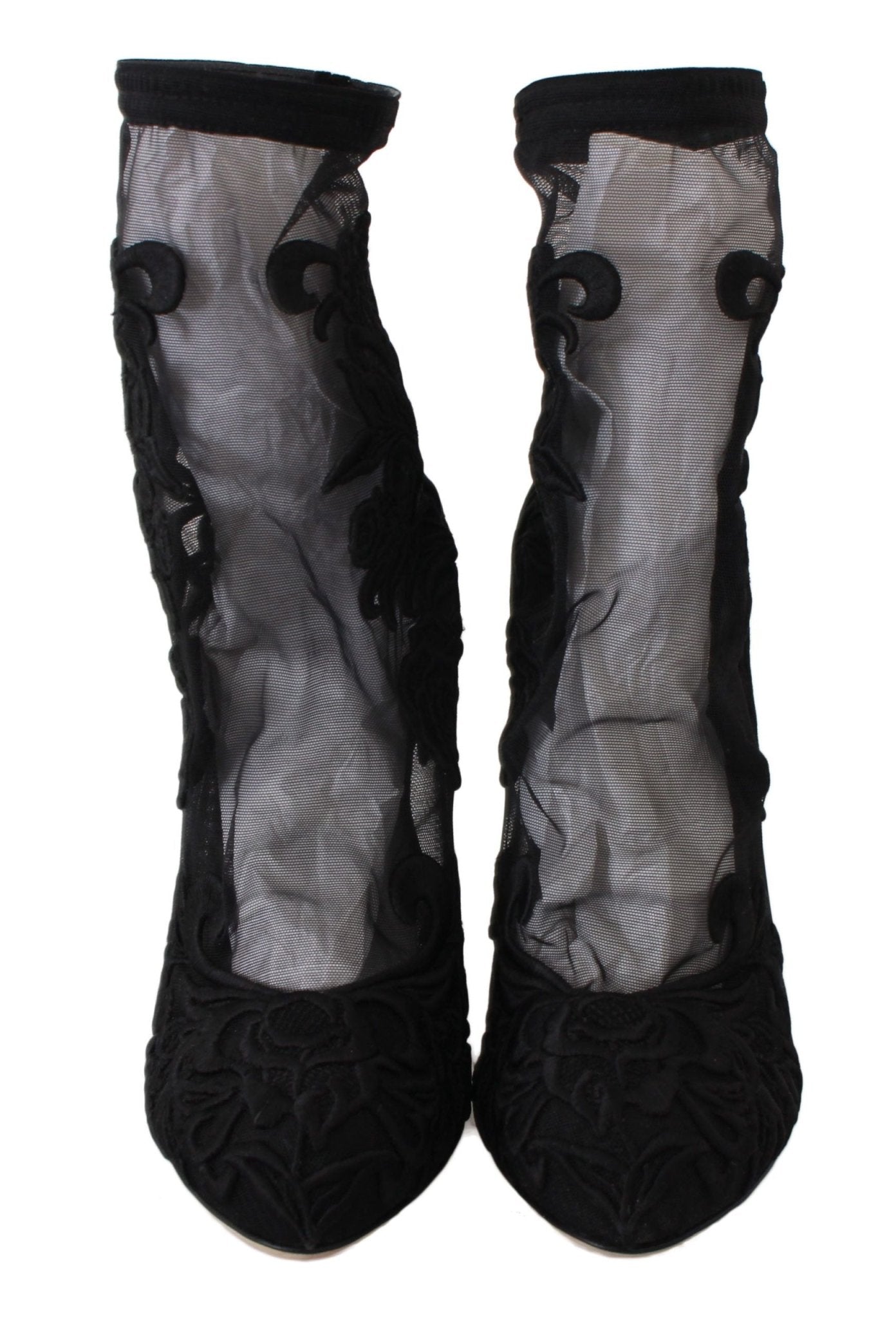 Dolce & Gabbana Black Roses Stilettos Booties Socks Shoes - SMARTMARTNZ