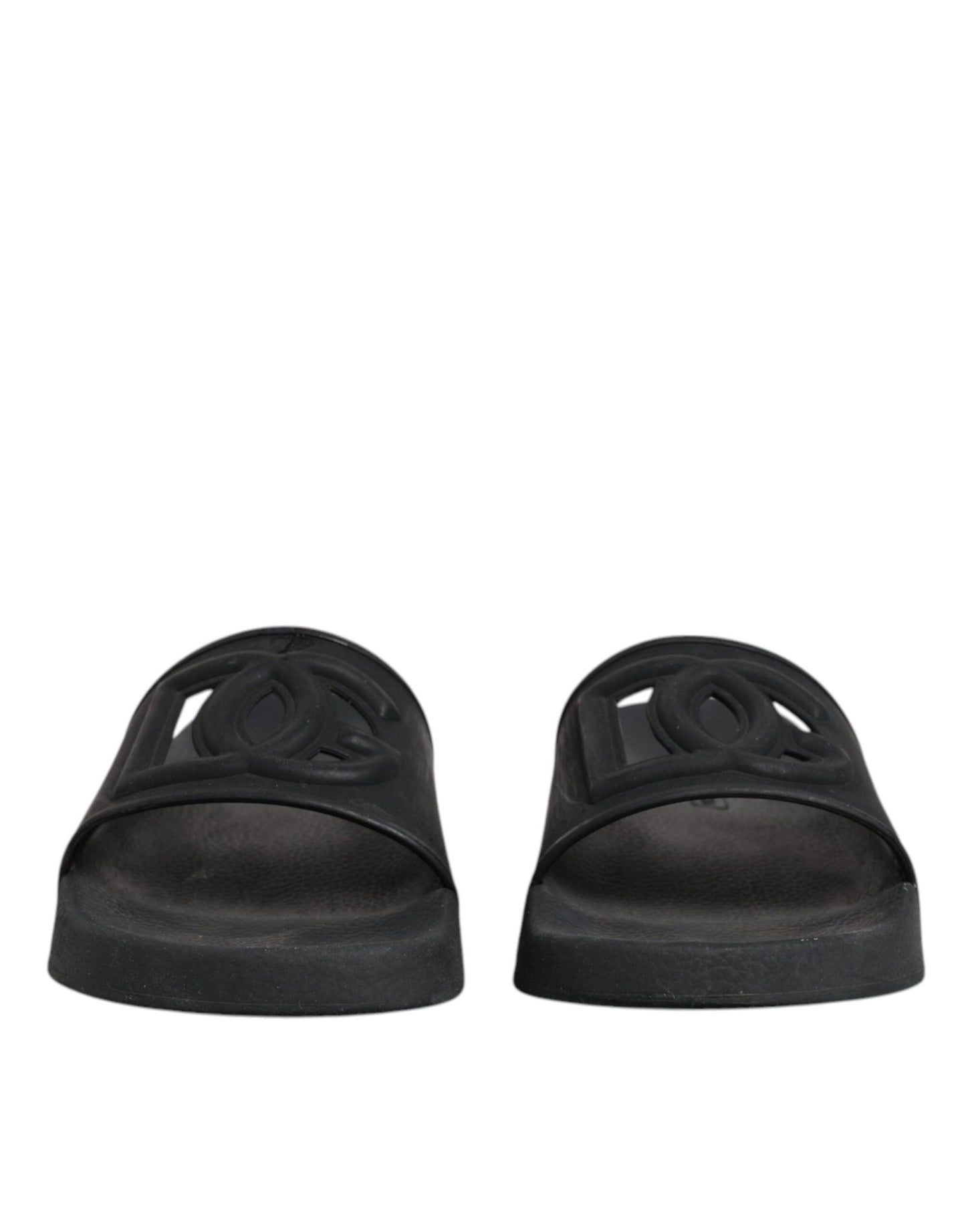 Dolce & Gabbana Black Rubber Slides Sandals Beachwear Shoes - SMARTMARTNZ