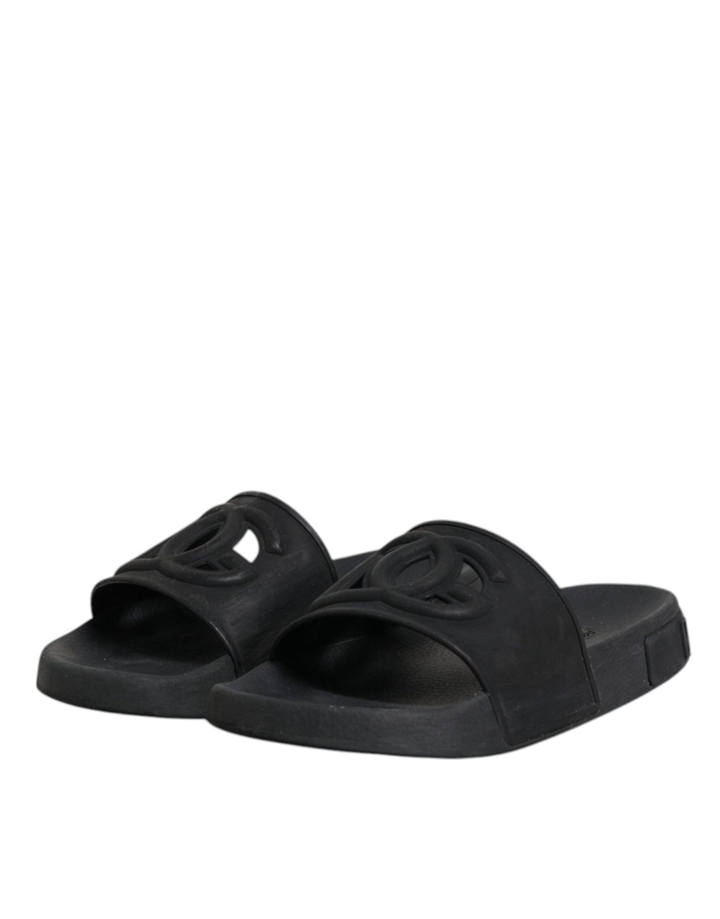 Dolce & Gabbana Black Rubber Slides Sandals Beachwear Shoes - SMARTMARTNZ