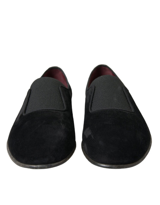 Dolce & Gabbana Black RUNWAY Velour AMALFI Loafers Shoes - SMARTMARTNZ