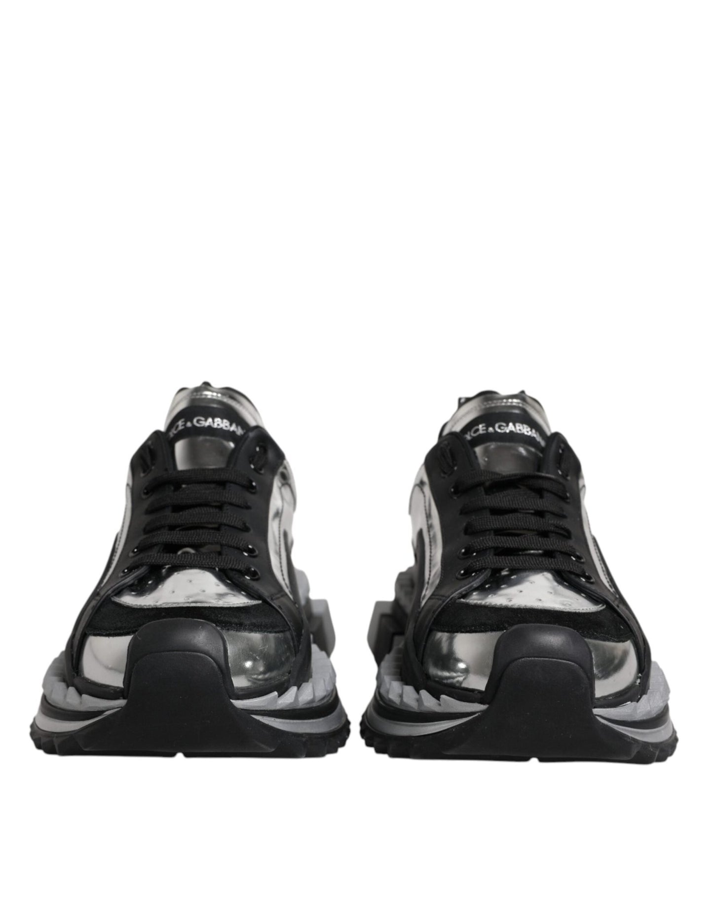 Dolce & Gabbana Black Silver SUPER KING Leather Sneaker Shoes - SMARTMARTNZ