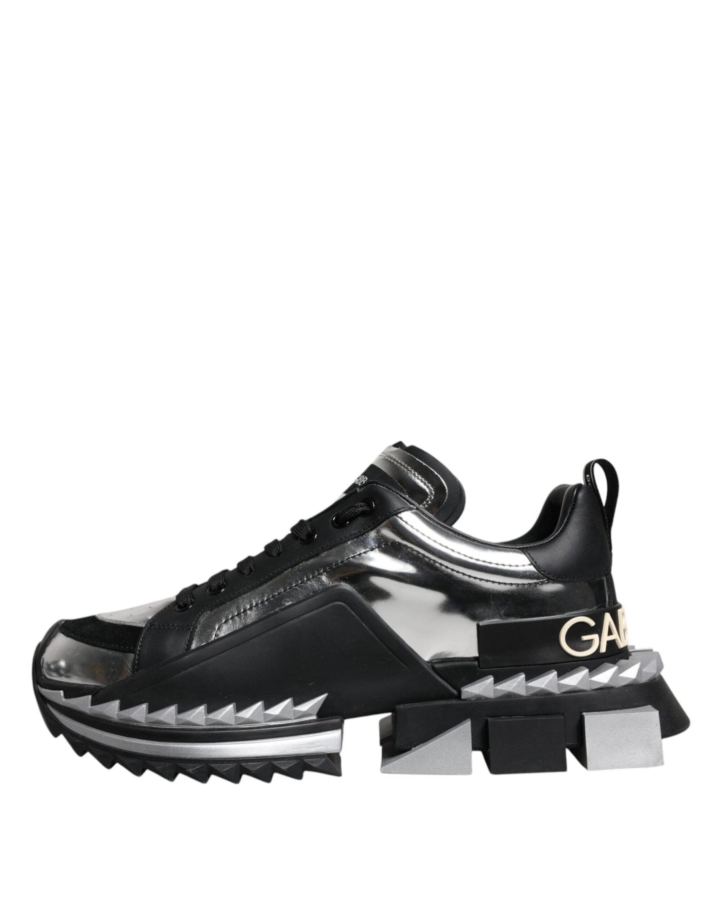 Dolce & Gabbana Black Silver SUPER KING Leather Sneaker Shoes - SMARTMARTNZ