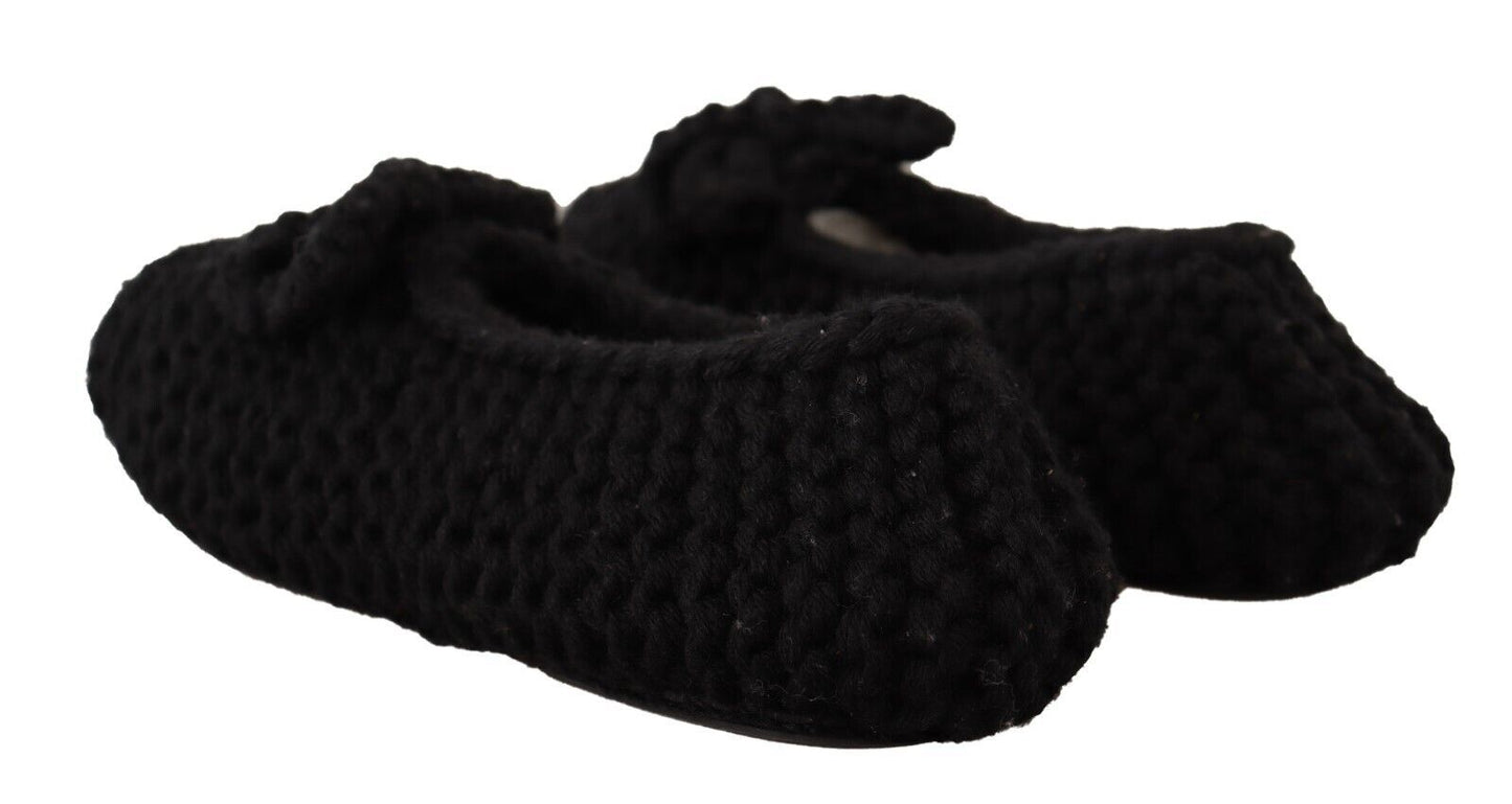 Dolce & Gabbana Black Slip On Ballerina Flats Wool Knit Shoes - SMARTMARTNZ