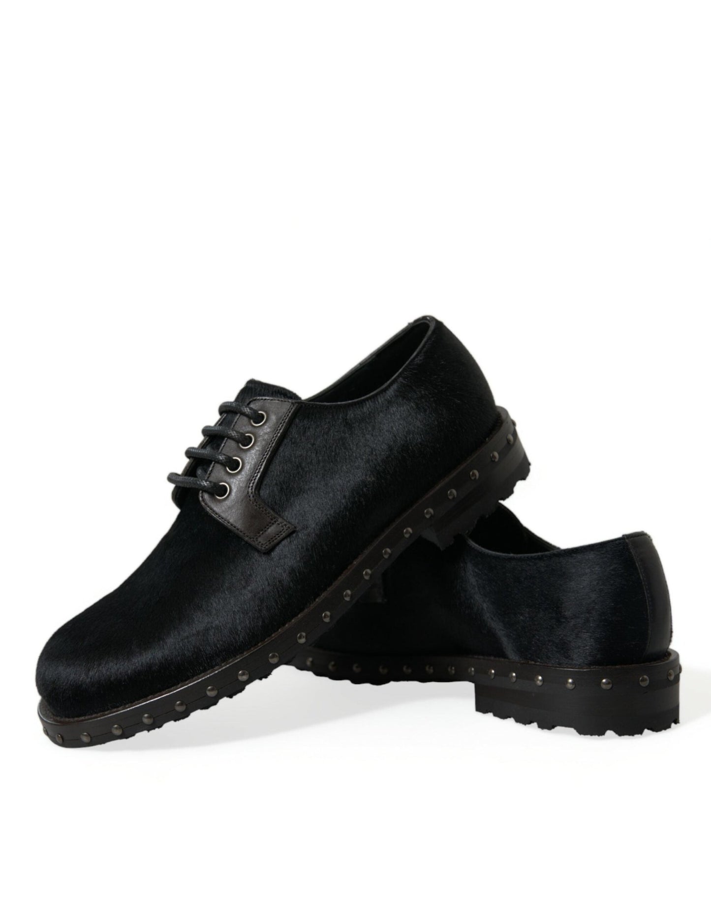 Dolce & Gabbana Black Stable Fur Derby SAN PIETRO Dress Shoes - SMARTMARTNZ