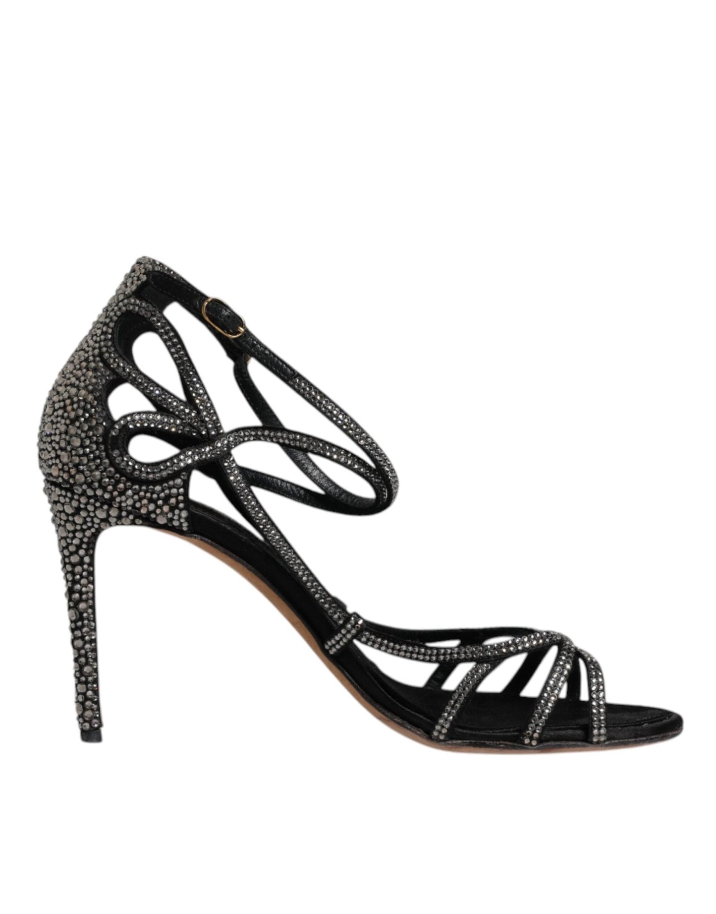 Dolce & Gabbana Black Strass Ankle Strap Heels Sandals Shoes - SMARTMARTNZ