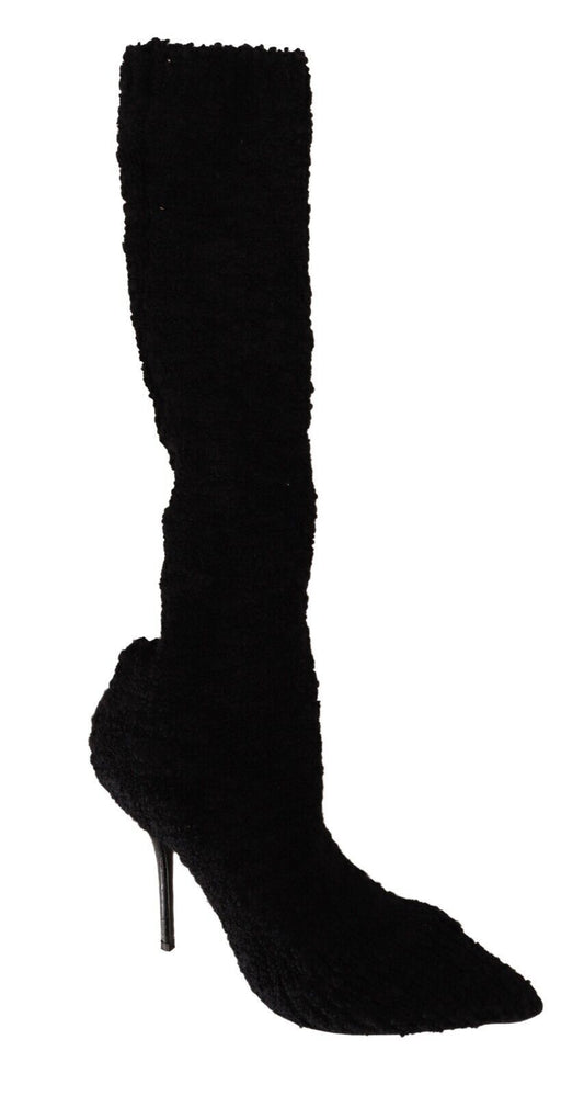 Dolce & Gabbana Black Stretch Socks Knee High Booties Shoes - SMARTMARTNZ