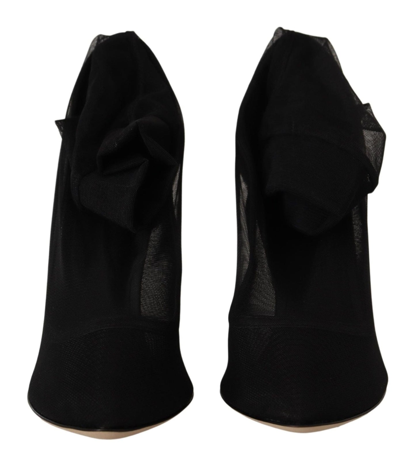 Dolce & Gabbana Black Stretch Tulle Stretch Boots Shoes - SMARTMARTNZ
