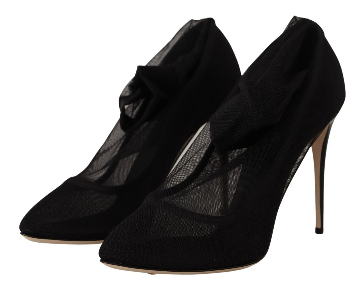 Dolce & Gabbana Black Stretch Tulle Stretch Boots Shoes - SMARTMARTNZ