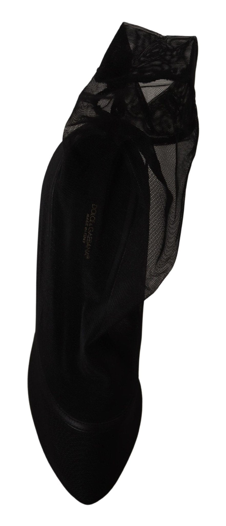 Dolce & Gabbana Black Stretch Tulle Stretch Boots Shoes - SMARTMARTNZ
