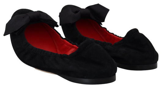 Dolce & Gabbana Black Suede Flat Slip On Ballet Shoes - SMARTMARTNZ