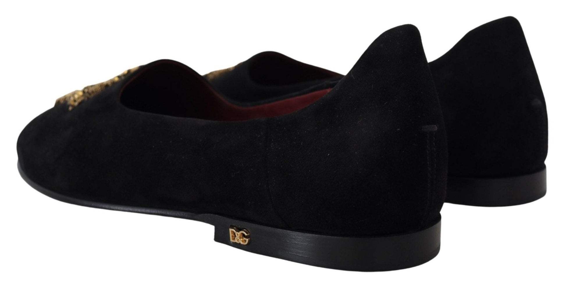 Dolce & Gabbana Black Suede Gold Cross Slip On Loafers Shoes - SMARTMARTNZ