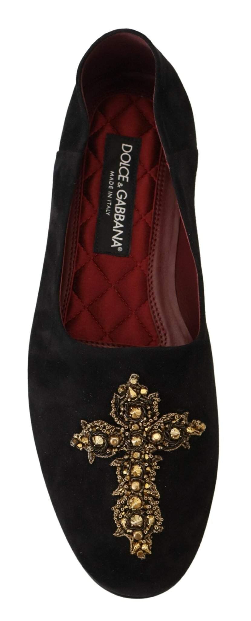 Dolce & Gabbana Black Suede Gold Cross Slip On Loafers Shoes - SMARTMARTNZ