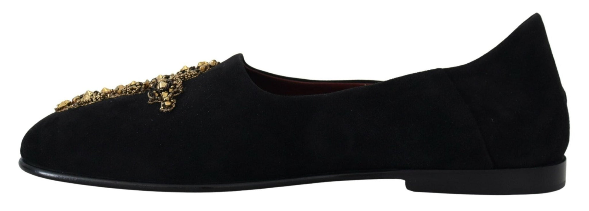 Dolce & Gabbana Black Suede Gold Cross Slip On Loafers Shoes - SMARTMARTNZ