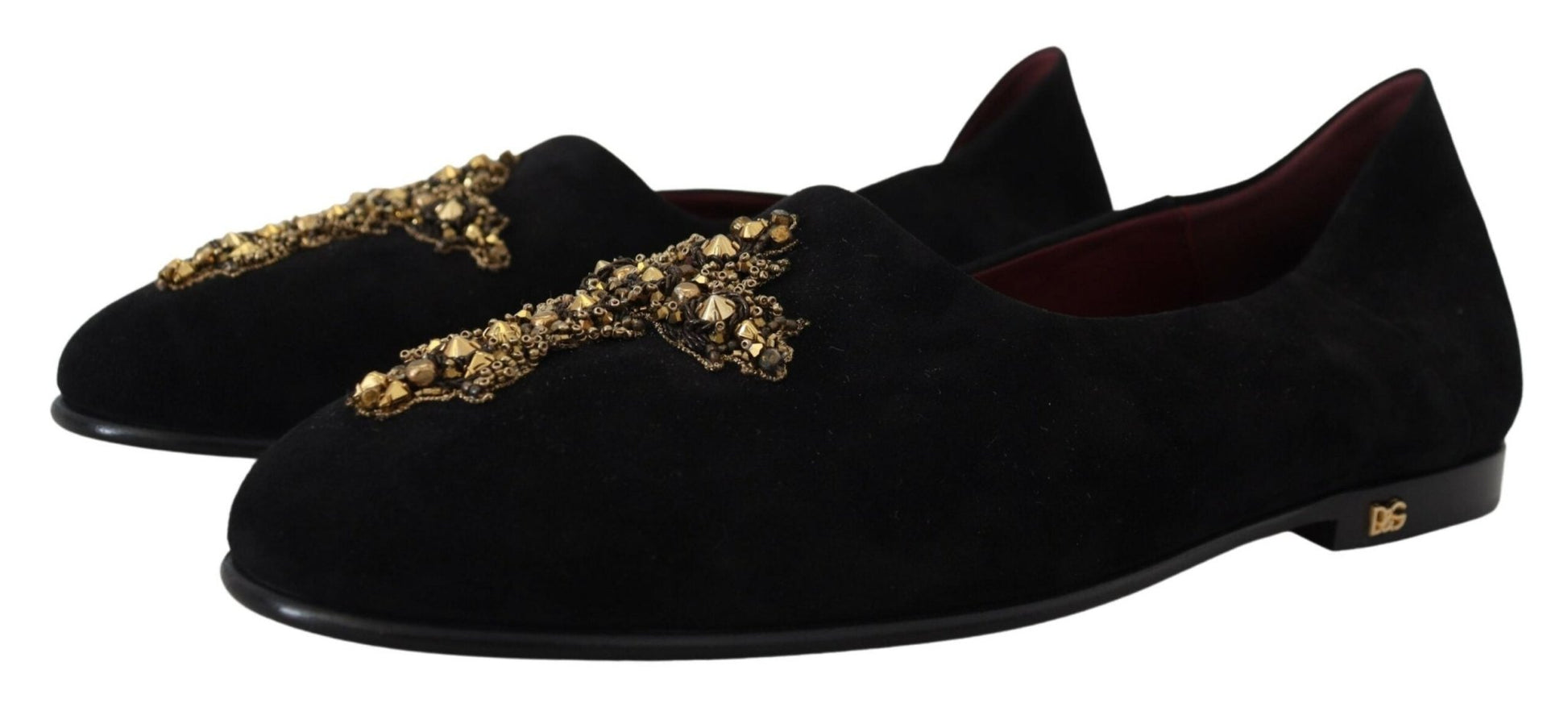 Dolce & Gabbana Black Suede Gold Cross Slip On Loafers Shoes - SMARTMARTNZ