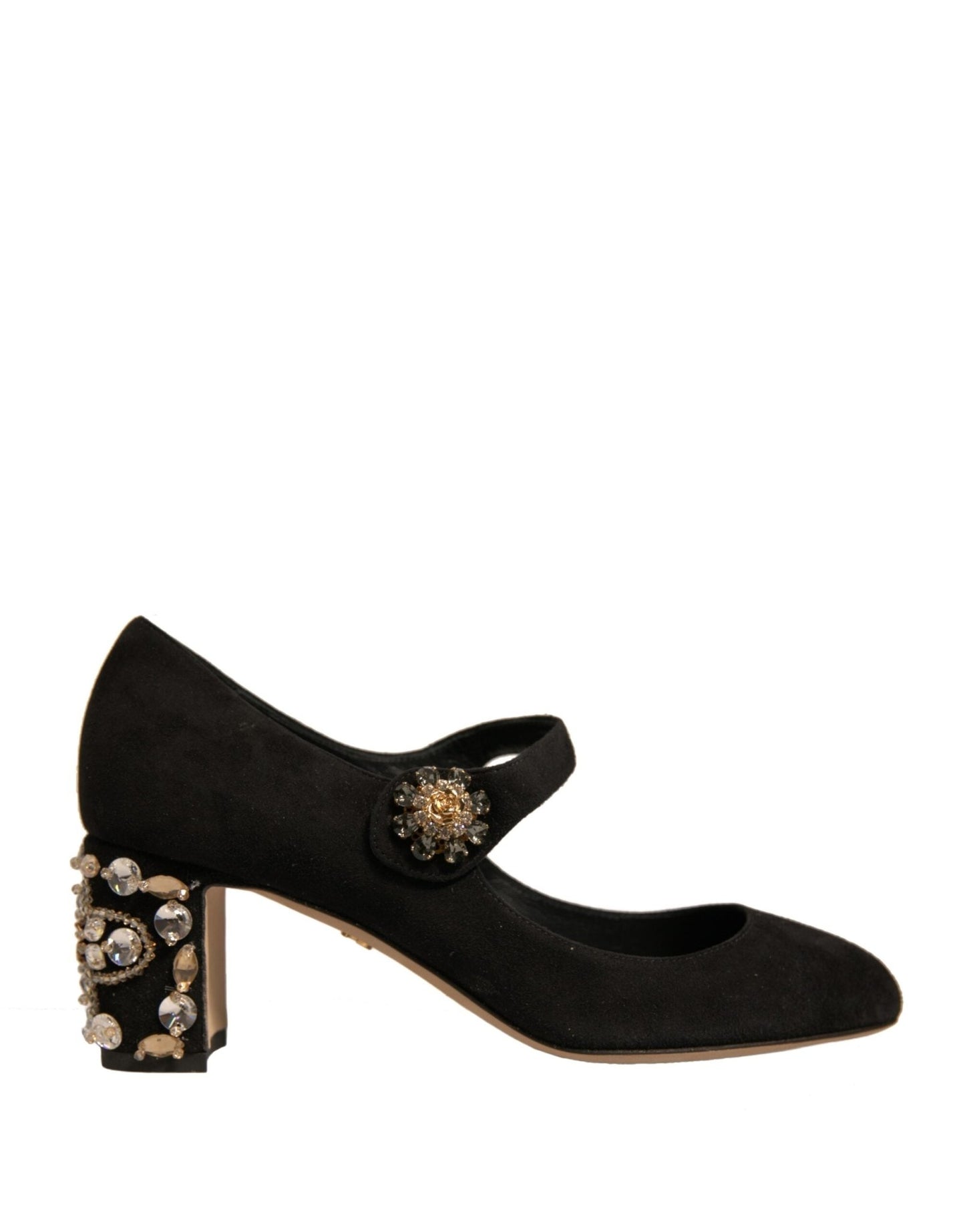 Dolce & Gabbana Black Suede Jewelled Mary Jane Pumps Shoes - SMARTMARTNZ