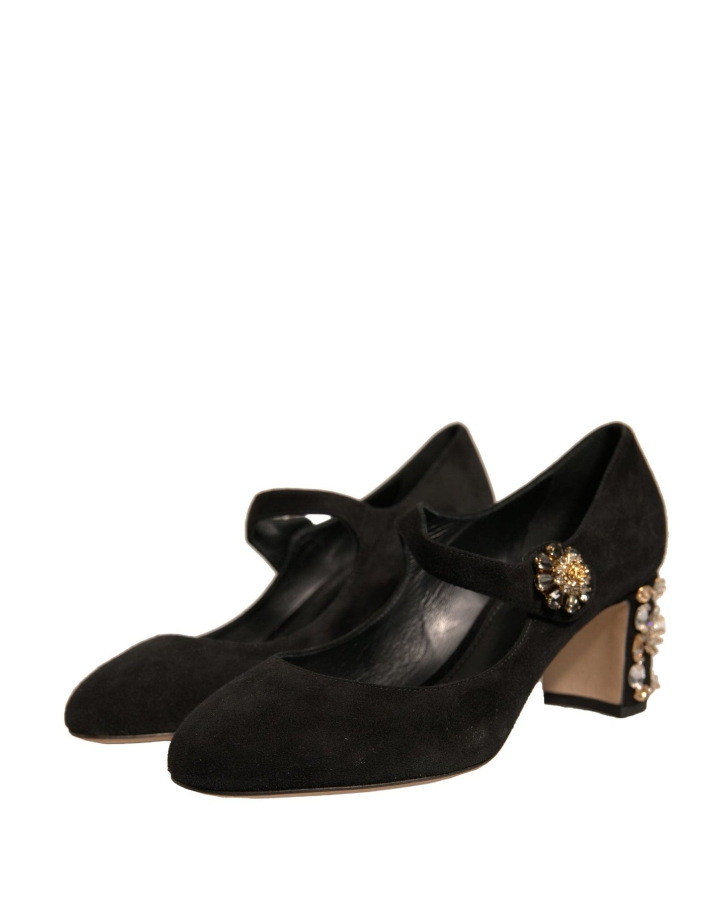 Dolce & Gabbana Black Suede Jewelled Mary Jane Pumps Shoes - SMARTMARTNZ