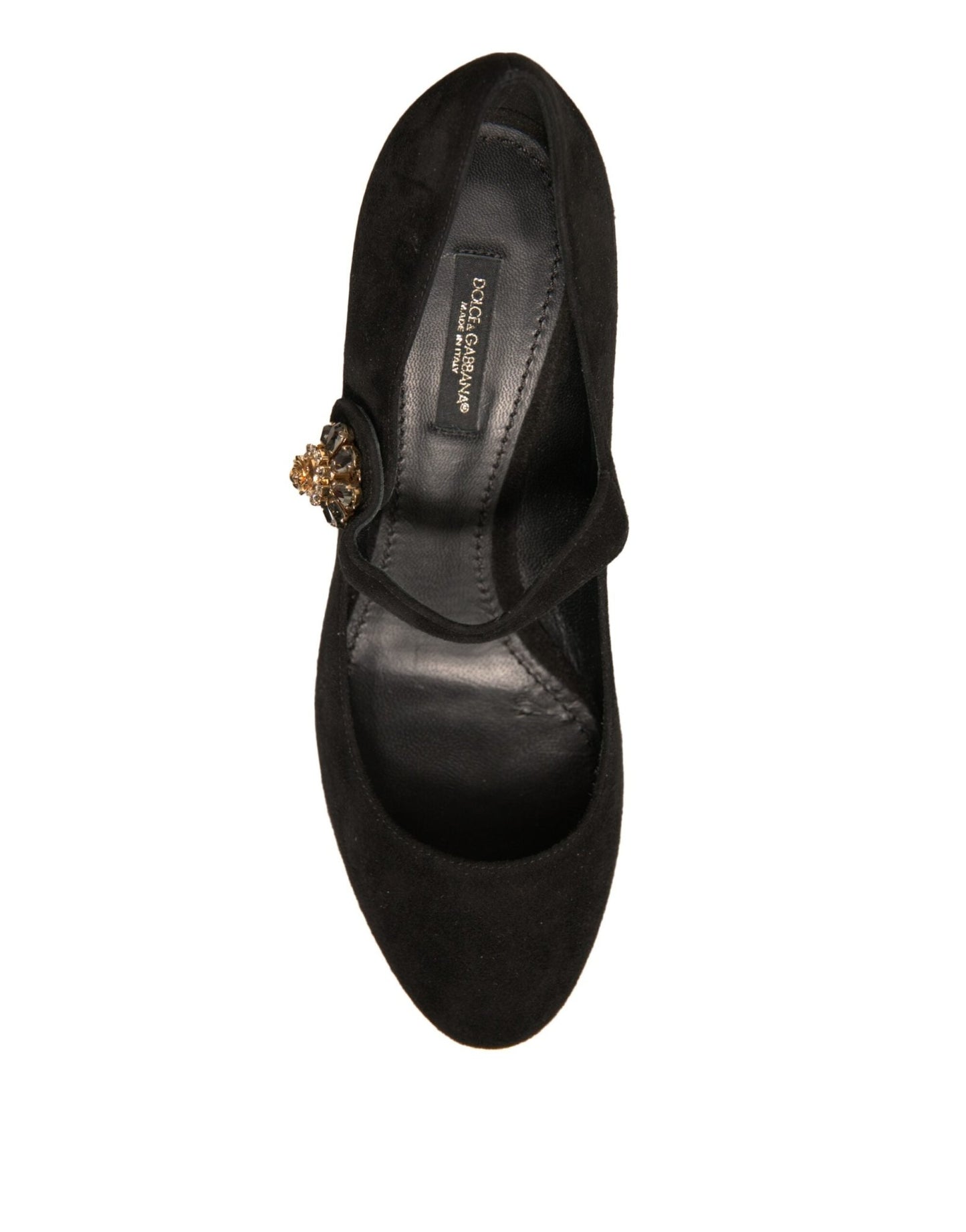 Dolce & Gabbana Black Suede Jewelled Mary Jane Pumps Shoes - SMARTMARTNZ