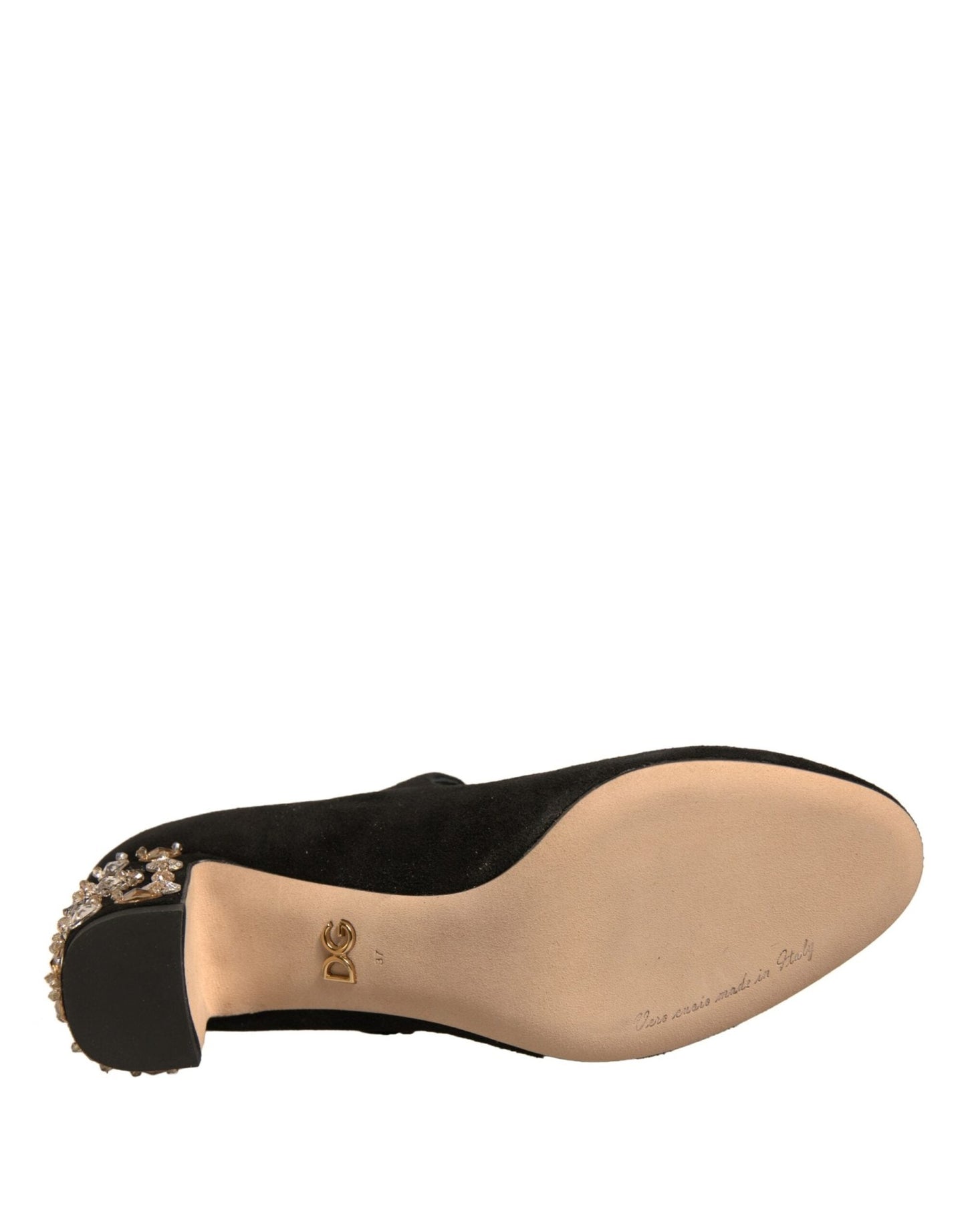 Dolce & Gabbana Black Suede Jewelled Mary Jane Pumps Shoes - SMARTMARTNZ