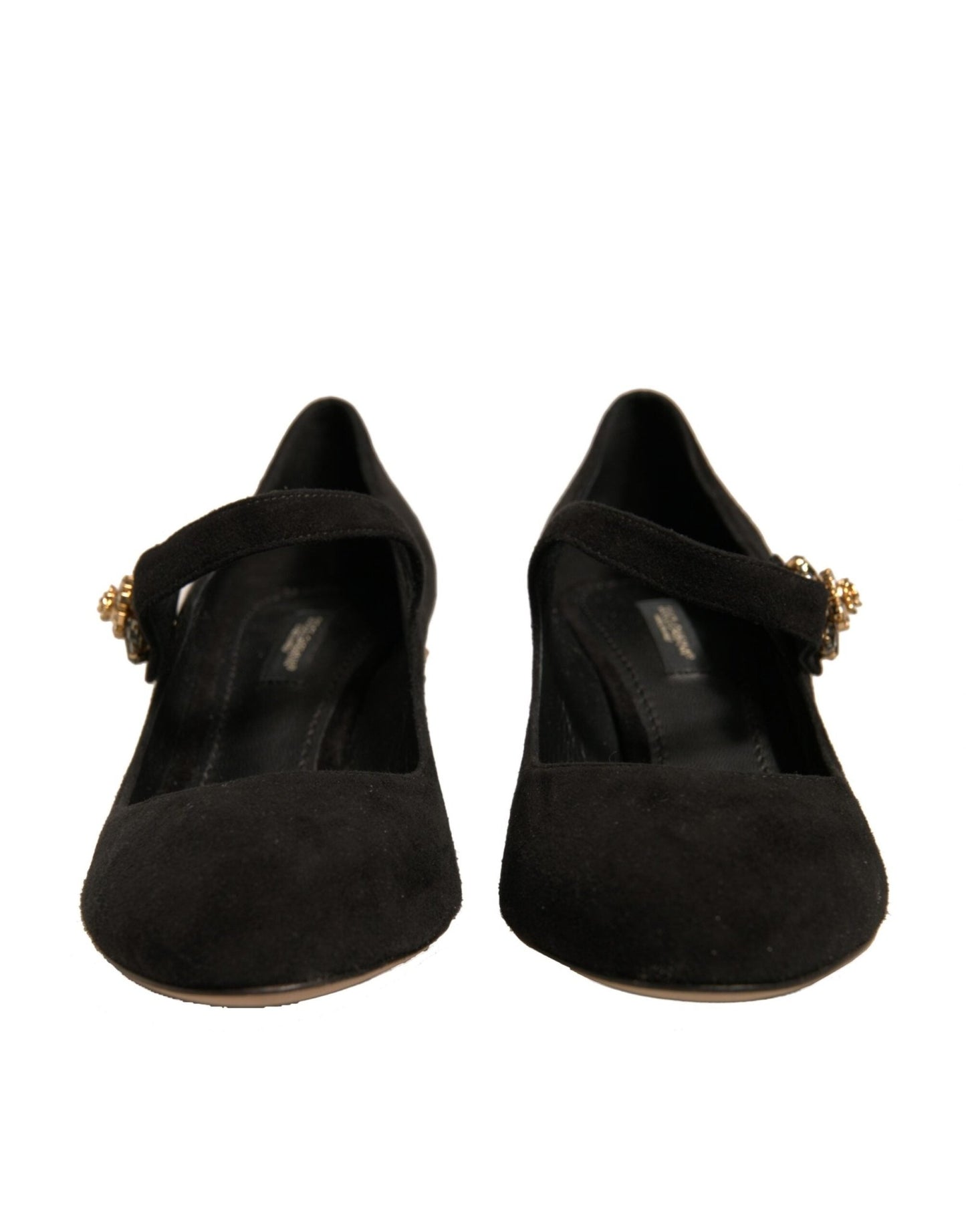 Dolce & Gabbana Black Suede Jewelled Mary Jane Pumps Shoes - SMARTMARTNZ