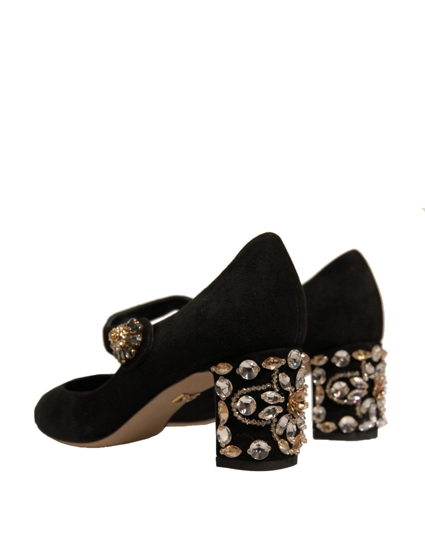 Dolce & Gabbana Black Suede Jewelled Mary Jane Pumps Shoes - SMARTMARTNZ
