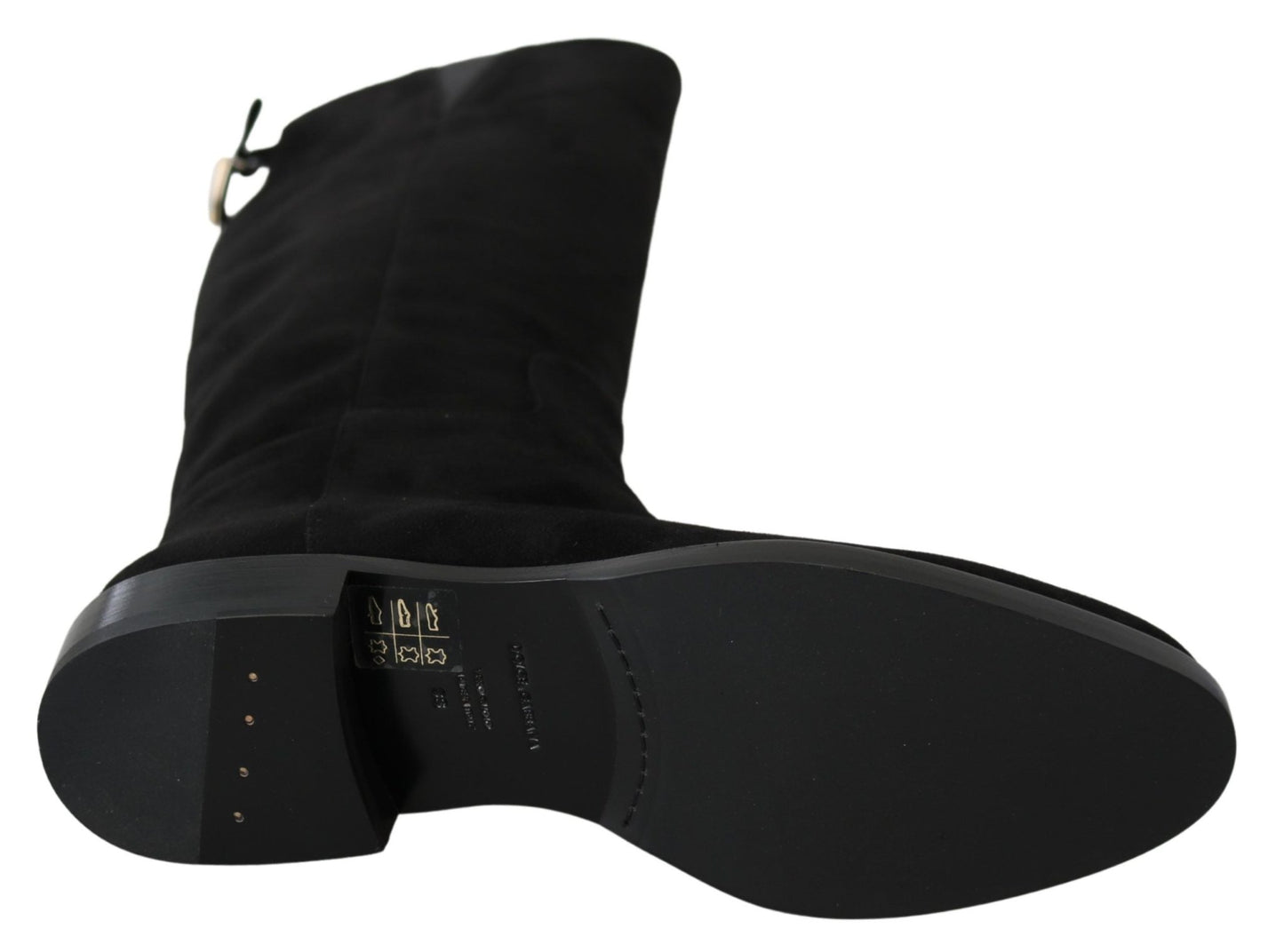 Dolce & Gabbana Black Suede Knee High Flat Boots Shoes - SMARTMARTNZ