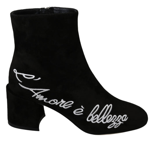 Dolce & Gabbana Black Suede L'Amore E'Bellezza Boots Shoes - SMARTMARTNZ