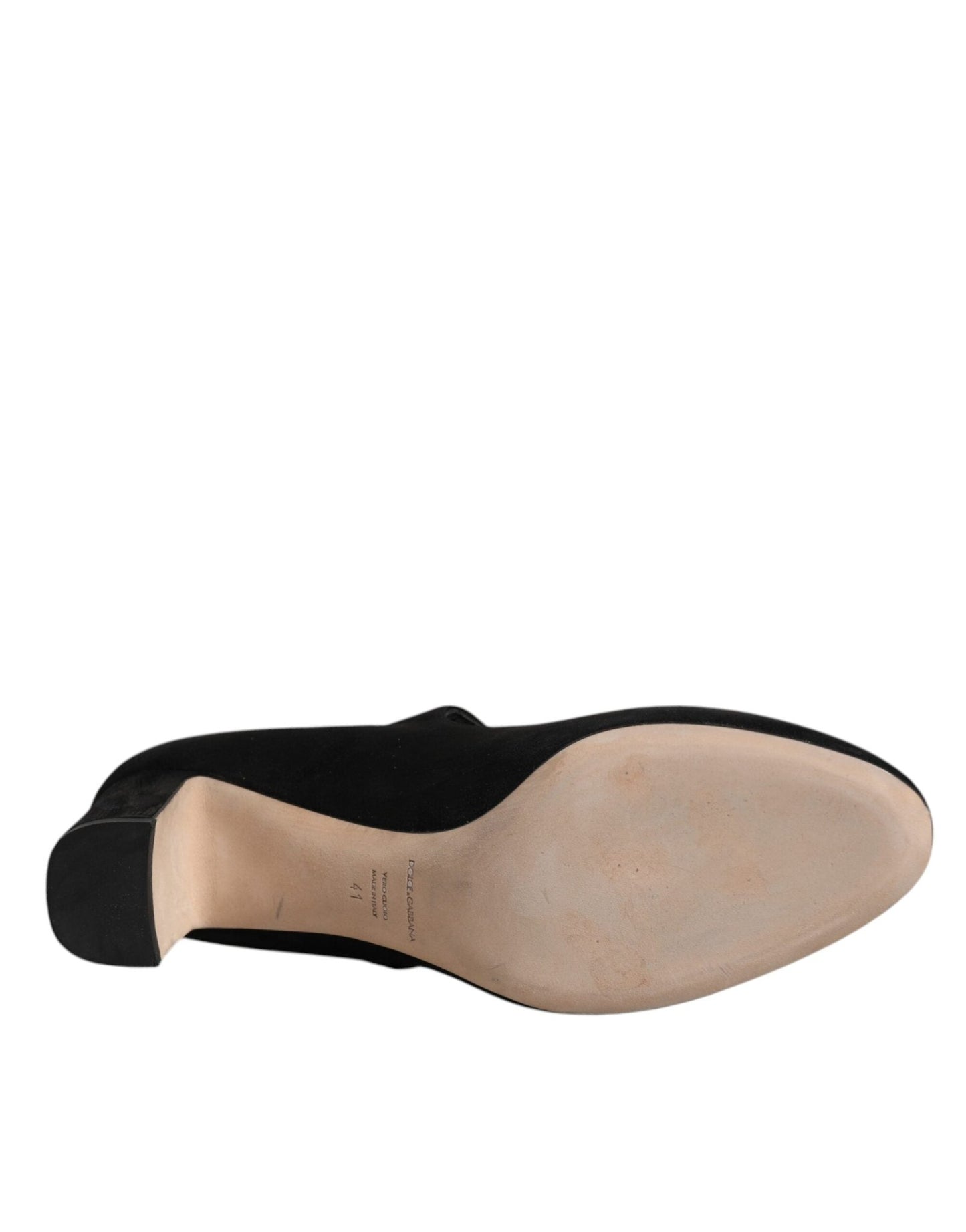 Dolce & Gabbana Black Suede Leather Block Heels Pumps Shoes - SMARTMARTNZ