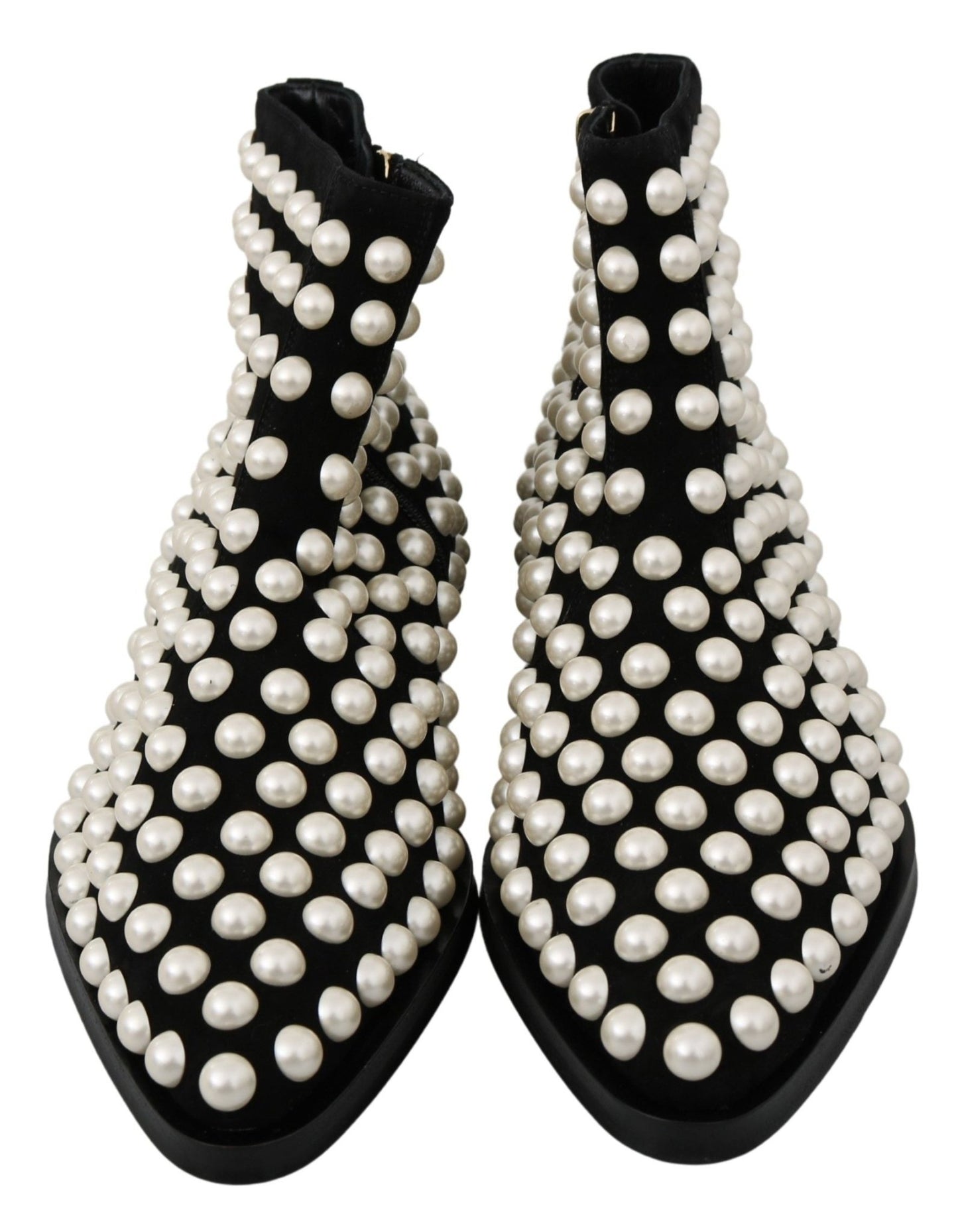 Dolce & Gabbana Black Suede Pearl Studs Boots Shoes - SMARTMARTNZ