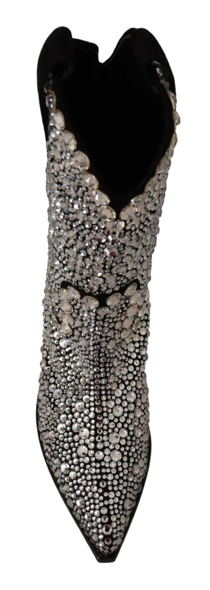Dolce & Gabbana Black Suede Strass Crystal Cowgirl Boots - SMARTMARTNZ