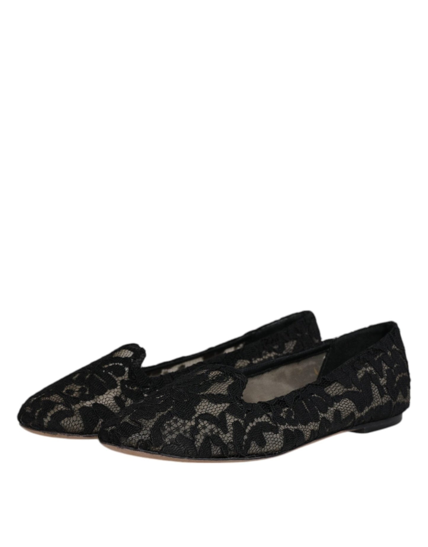 Dolce & Gabbana Black Taormina Lace Slip On Flats Shoes - SMARTMARTNZ