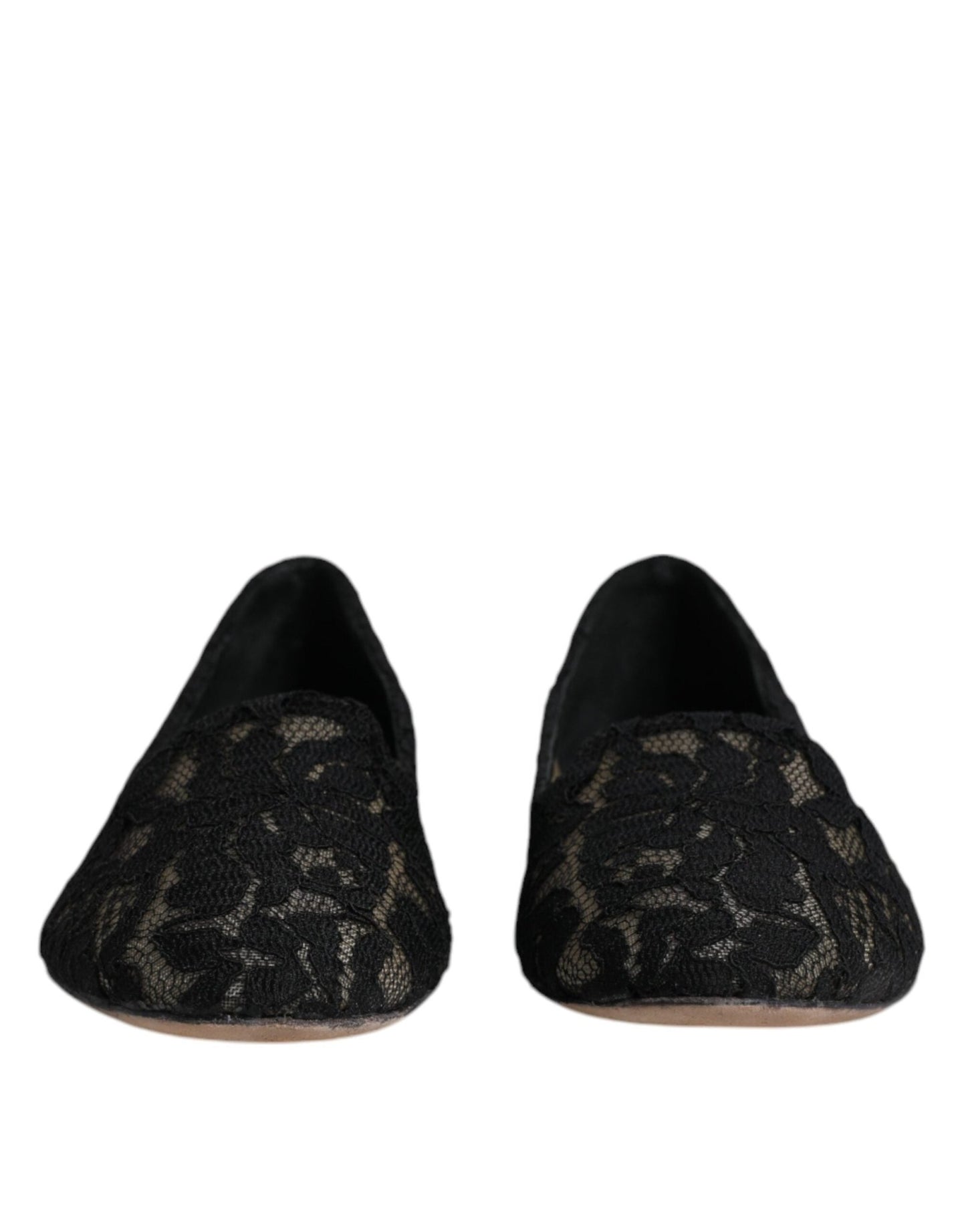 Dolce & Gabbana Black Taormina Lace Slip On Flats Shoes - SMARTMARTNZ