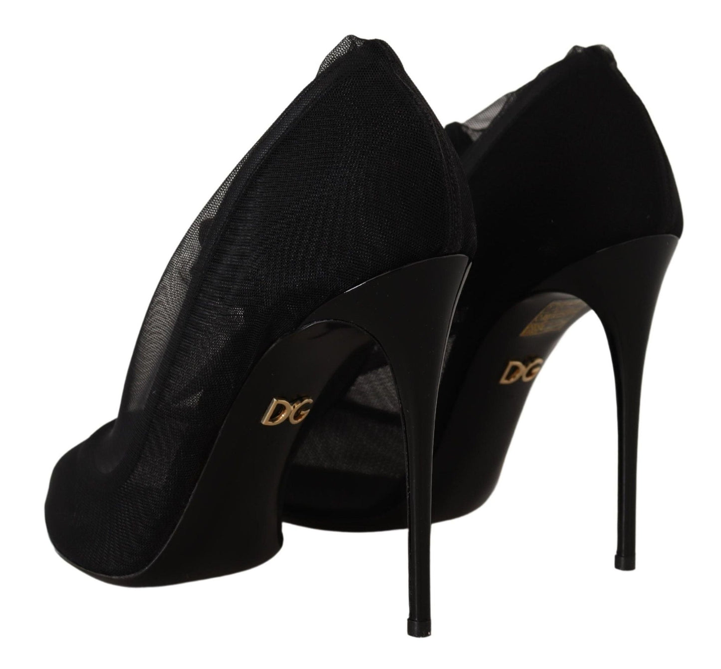 Dolce & Gabbana Black Tulle Stretch Boots Pumps Shoes - SMARTMARTNZ