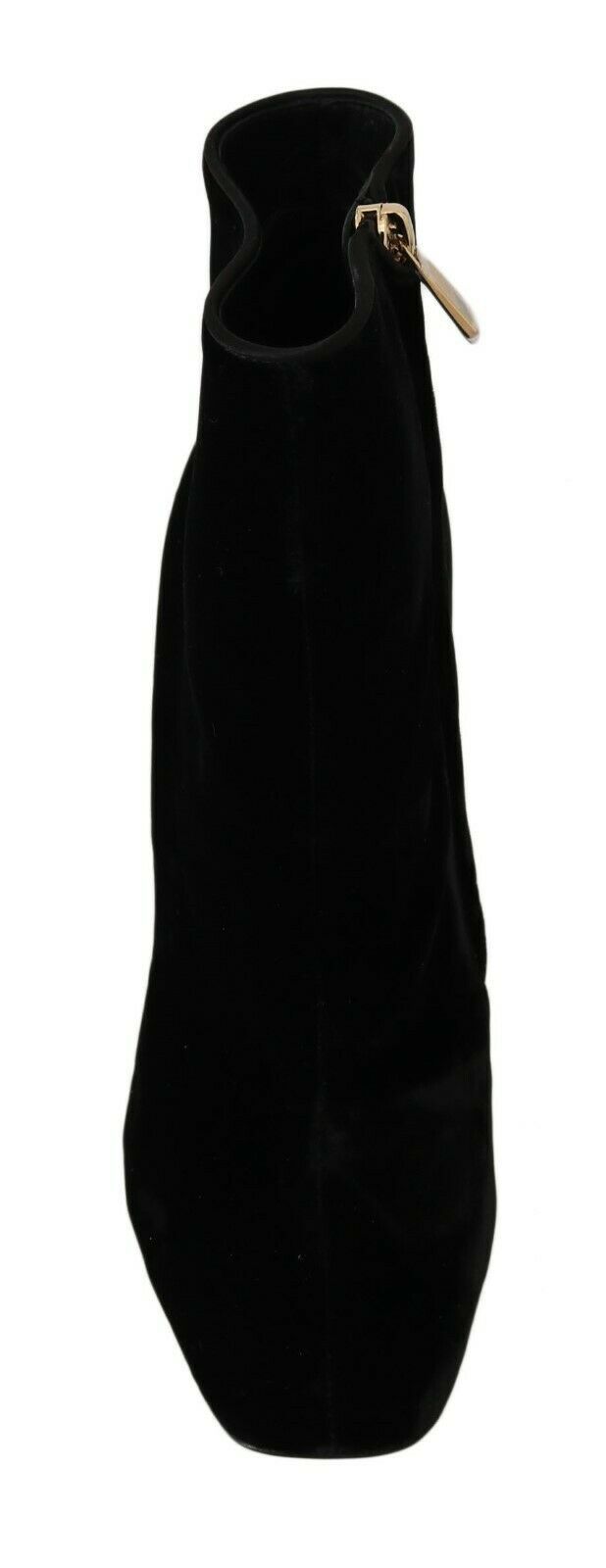 Dolce & Gabbana Black Velvet Crystal Square Heels Shoes - SMARTMARTNZ