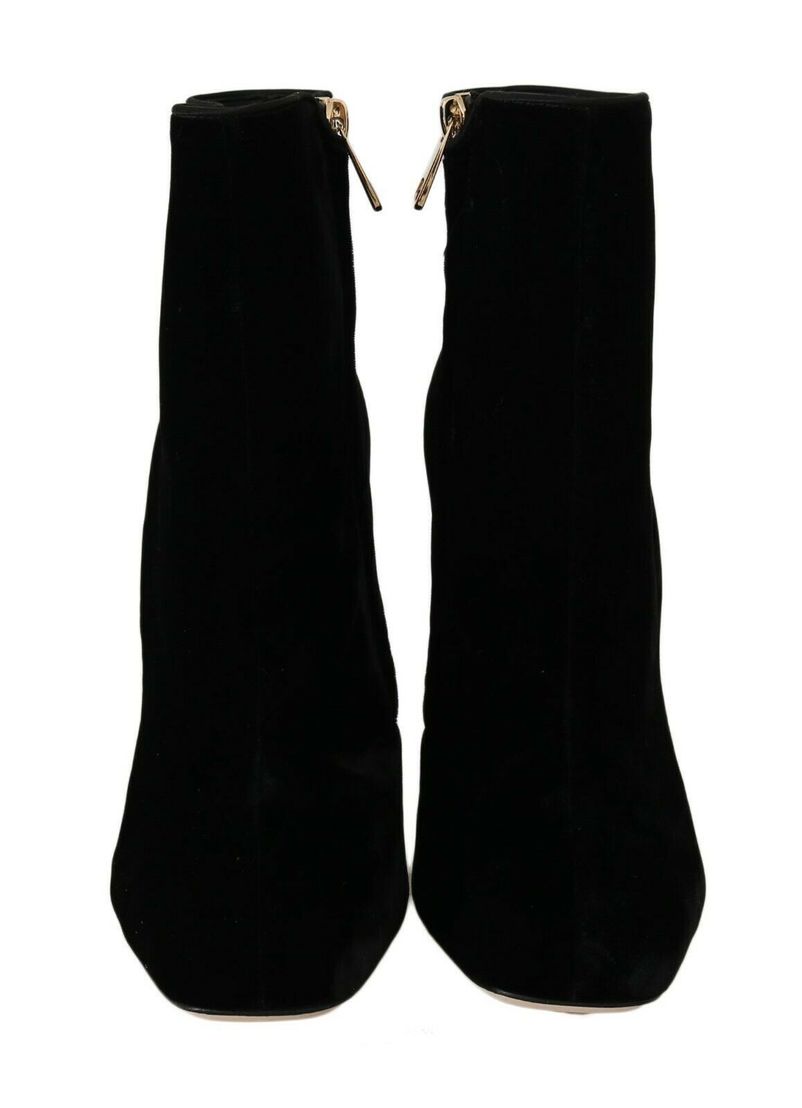 Dolce & Gabbana Black Velvet Crystal Square Heels Shoes - SMARTMARTNZ