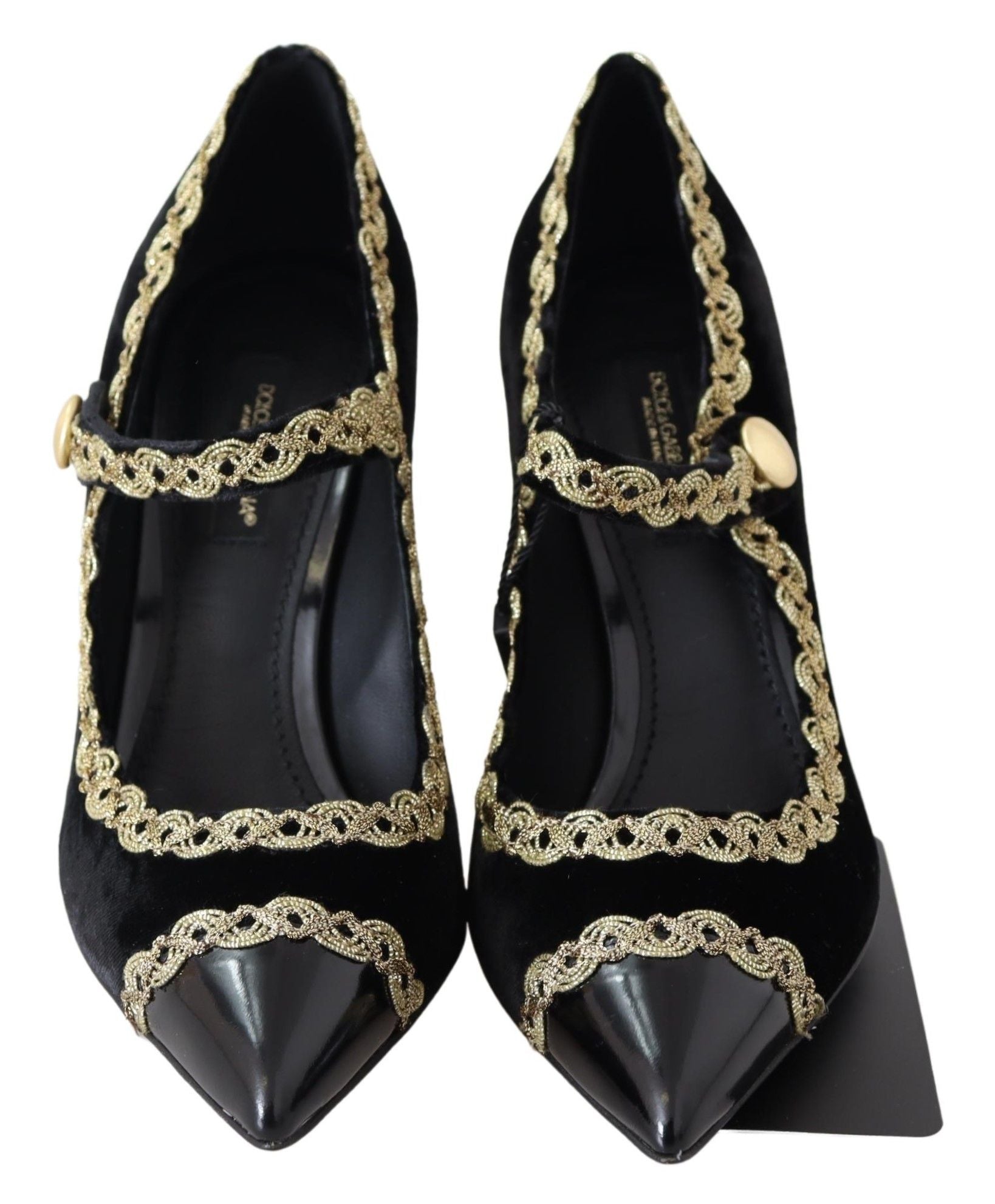 Dolce & Gabbana Black Velvet Gold Mary Janes Pumps - SMARTMARTNZ