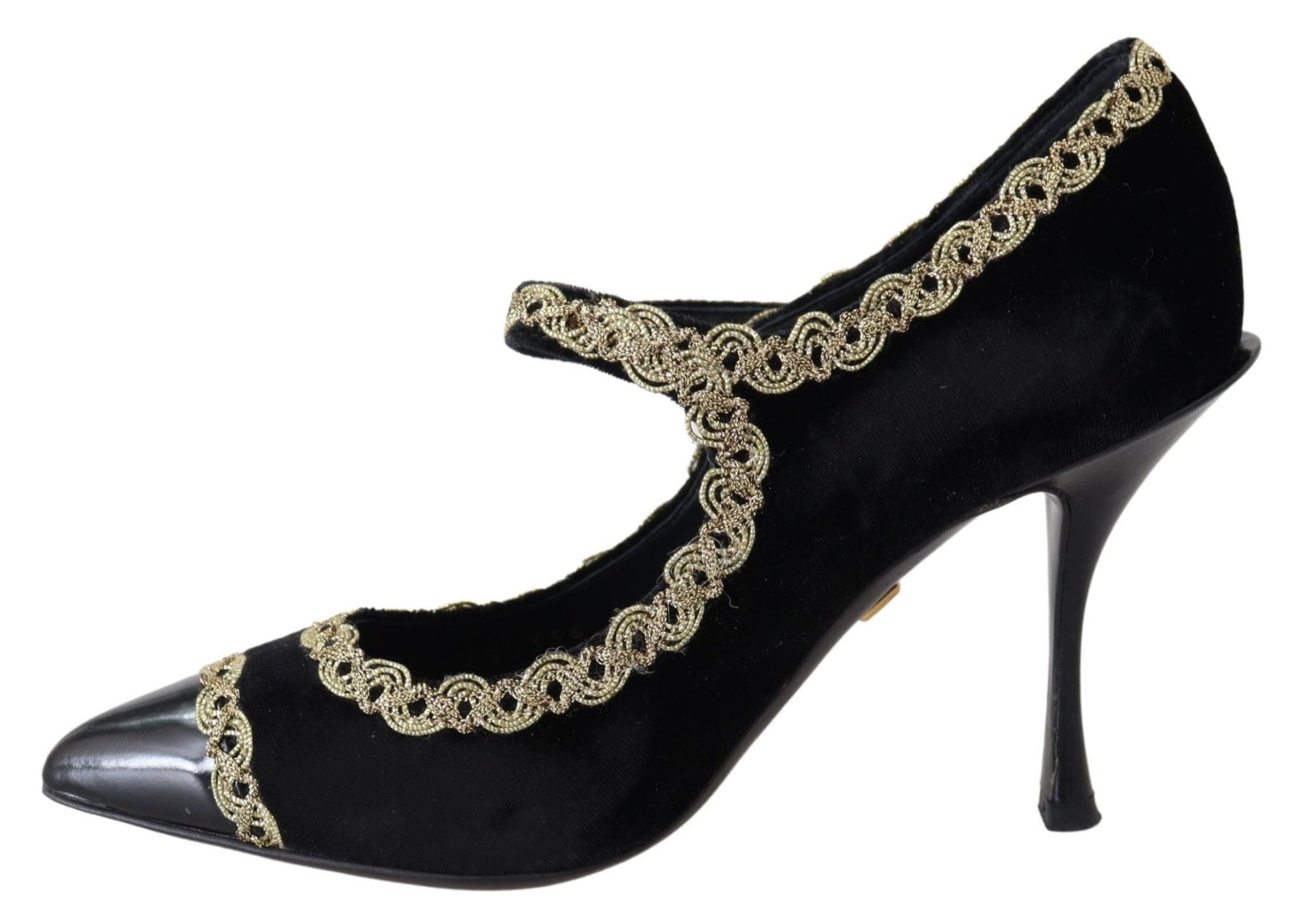 Dolce & Gabbana Black Velvet Gold Mary Janes Pumps - SMARTMARTNZ