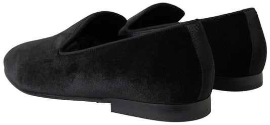 Dolce & Gabbana Black Velvet Loafers Formal Shoes - SMARTMARTNZ